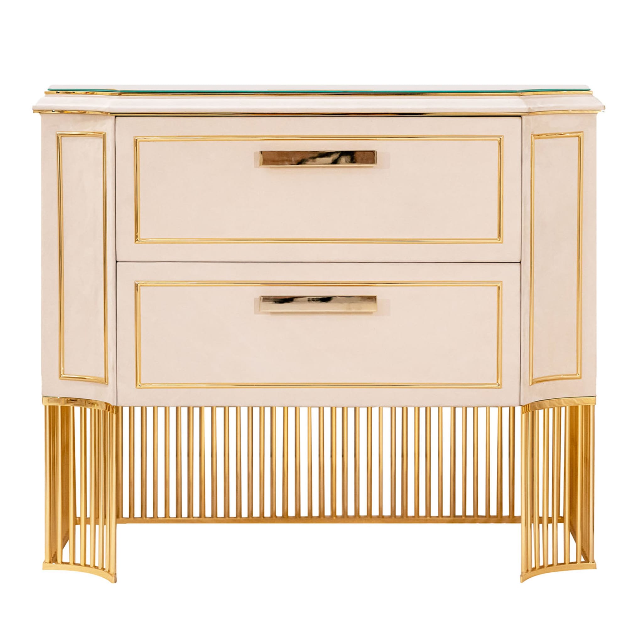 White Leather & Gold-plated Brass Nightstand  - Main view