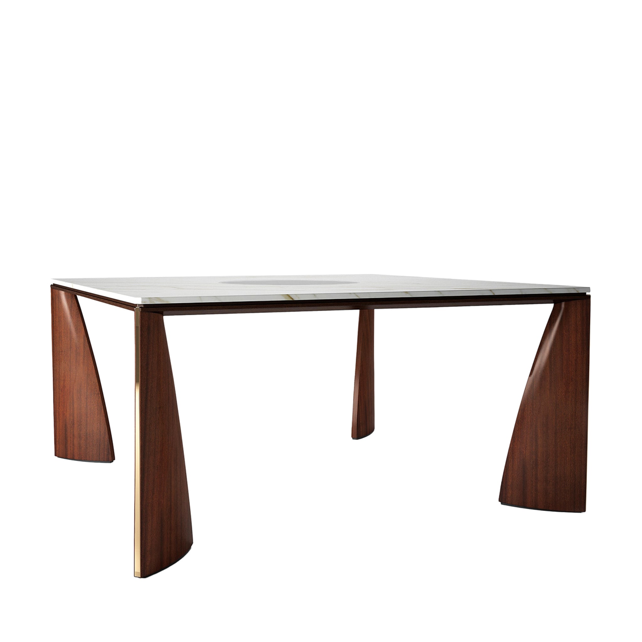 Mahogany Wood and Calacatta Marble Dining Table - Main view