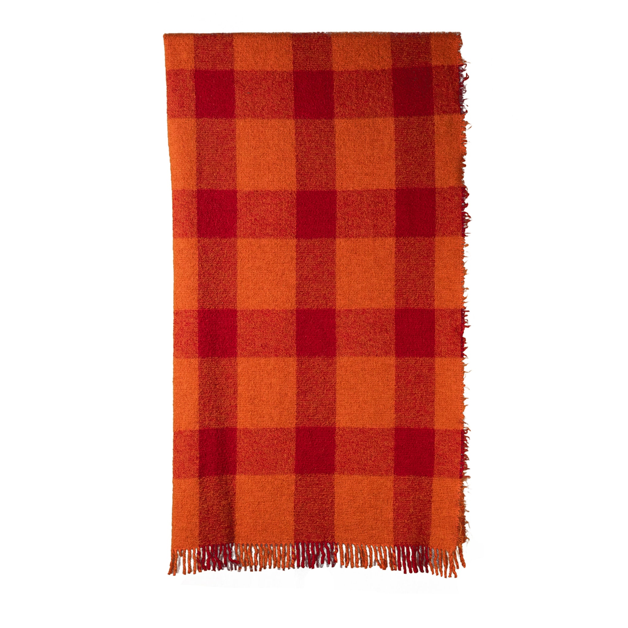 Occaso Fringed Check Red & Orange Blanket - Main view
