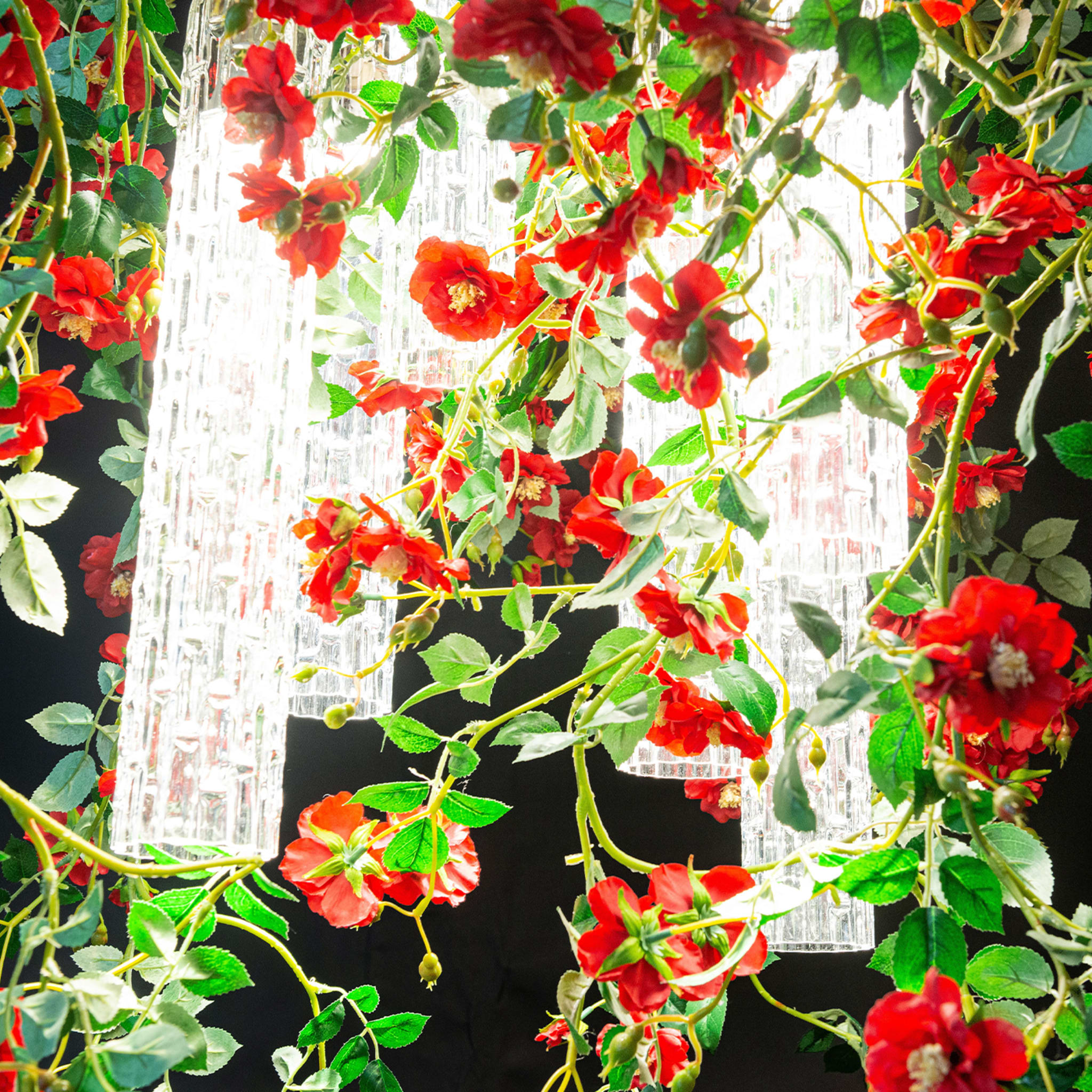 Flower Power Wild Red Roses Square Chandelier - Alternative view 1
