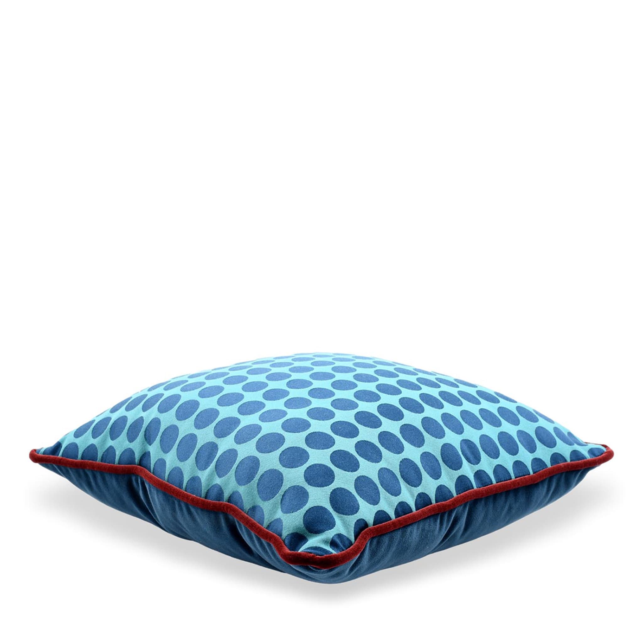 Turquoise and Blue Carrè Cushion in polka dots jacquard fabric - Alternative view 2