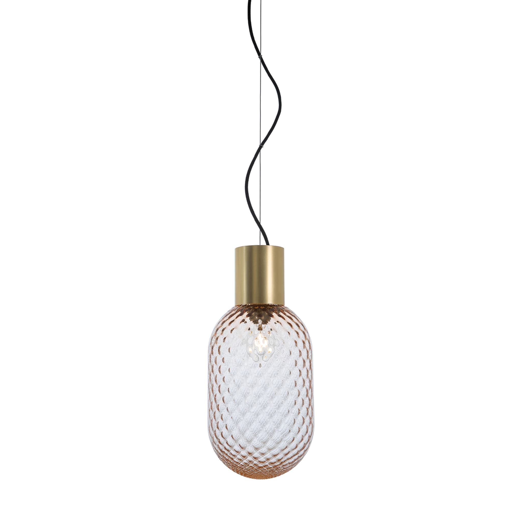 Bloom Natural Brass & Pink Transparent Glass Pendant Lamp - Main view