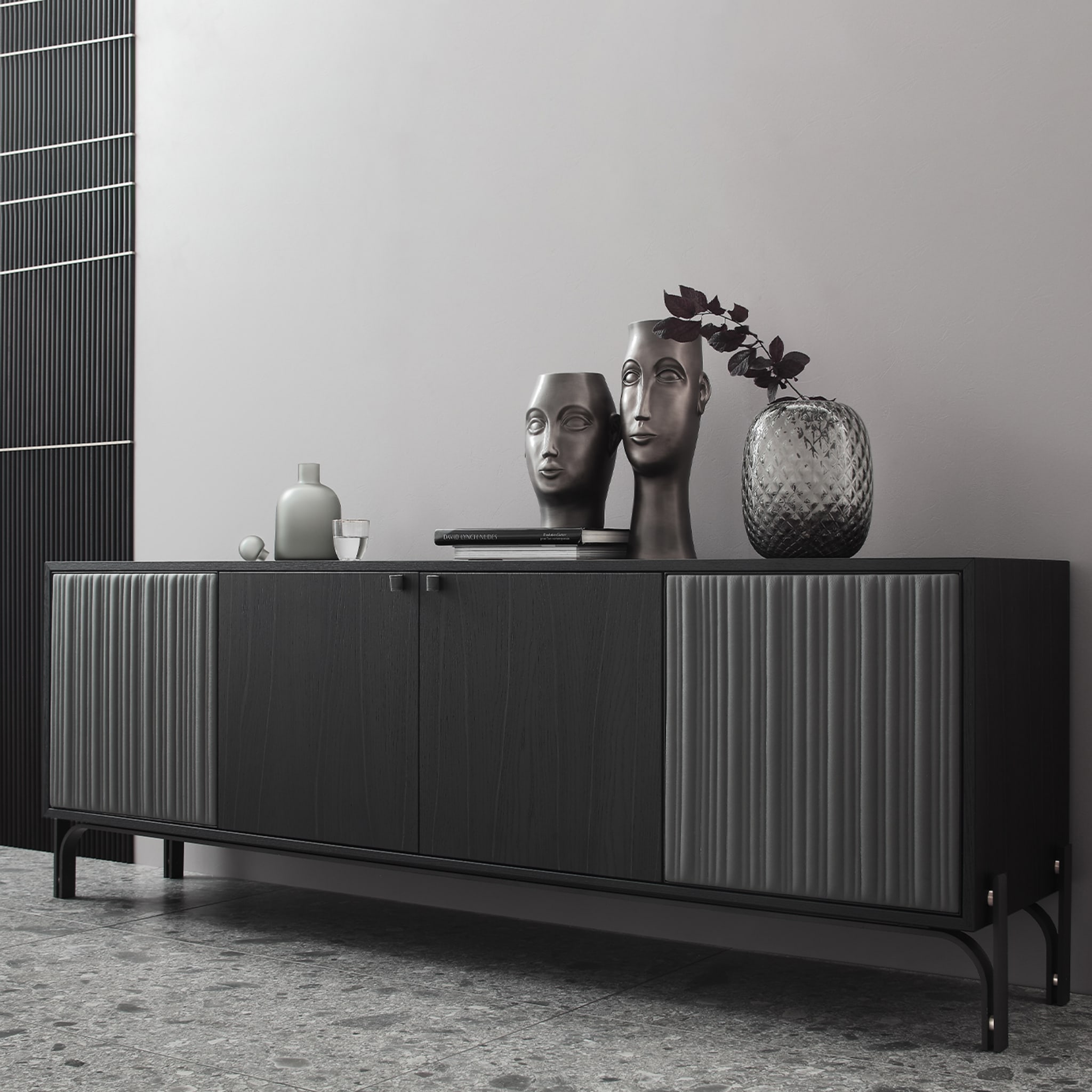Canette 2-Door Anthracite-Gray Nubuck Leather & Oak Sideboard - Alternative view 5