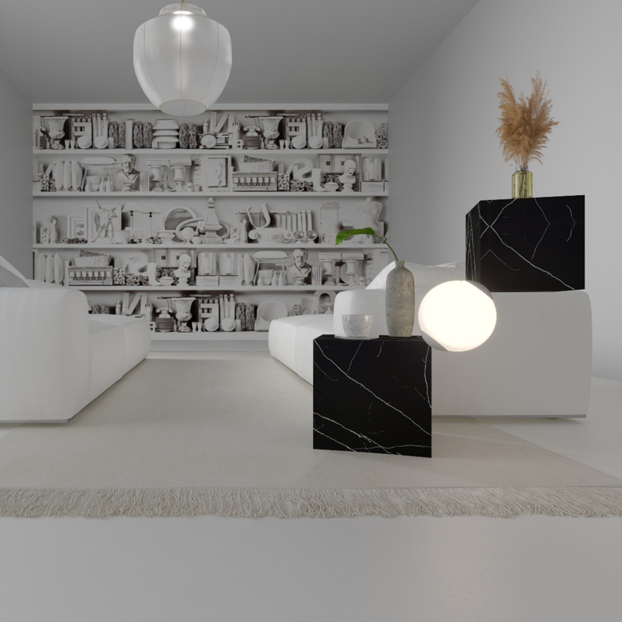 Table d'appoint et lampadaire CSD en marbre noir Par Sissy Daniele - Vue alternative 1