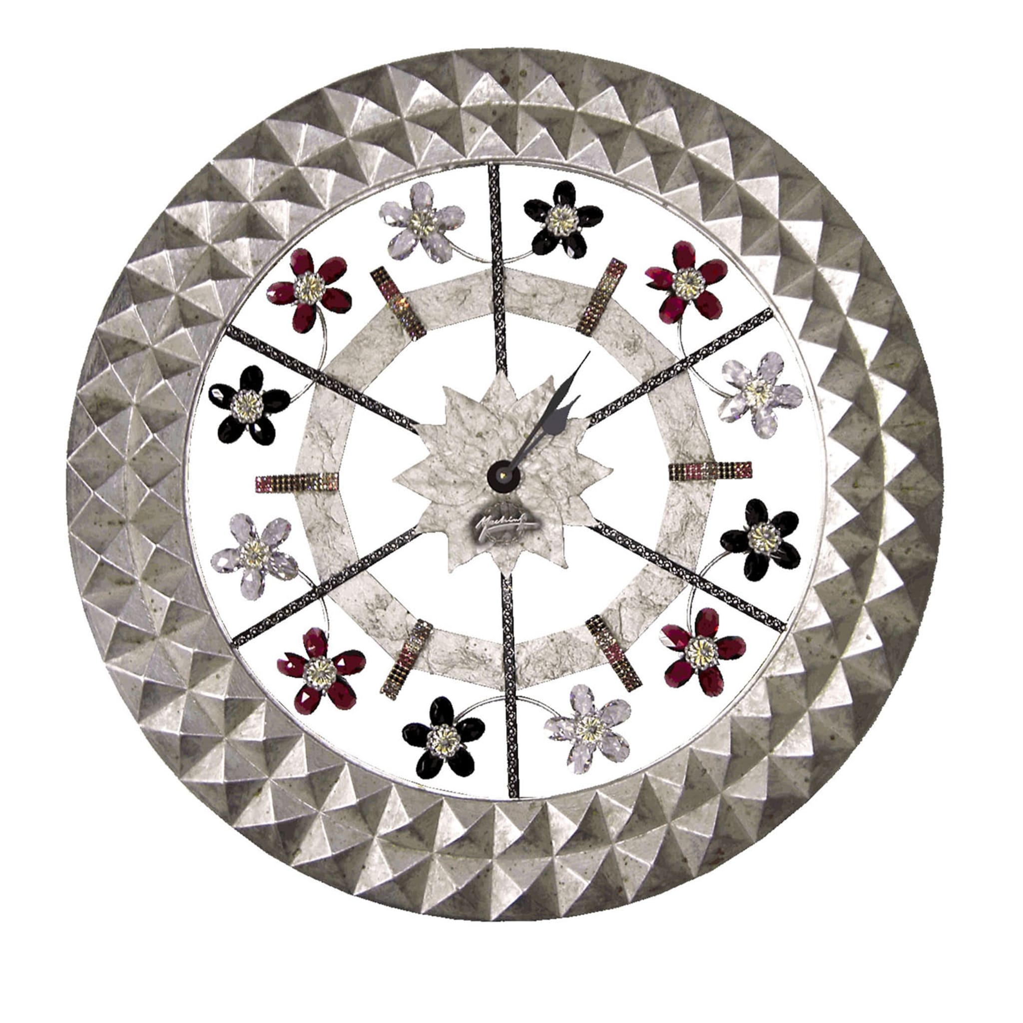 Horloge murale ronde florale argentée - Vue principale