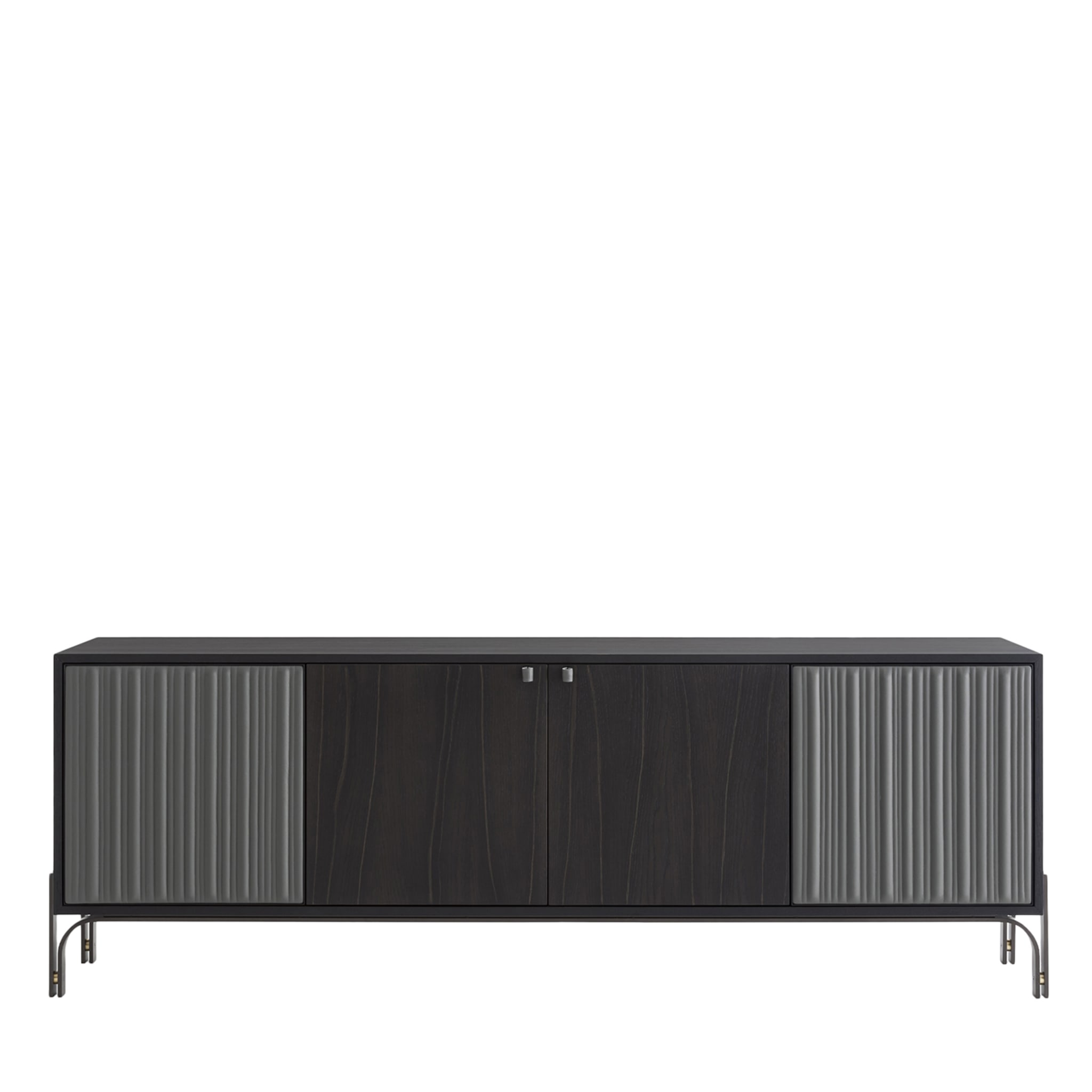 Credenza Canette a 2 porte in pelle nabuk grigio antracite e rovere - Vista principale