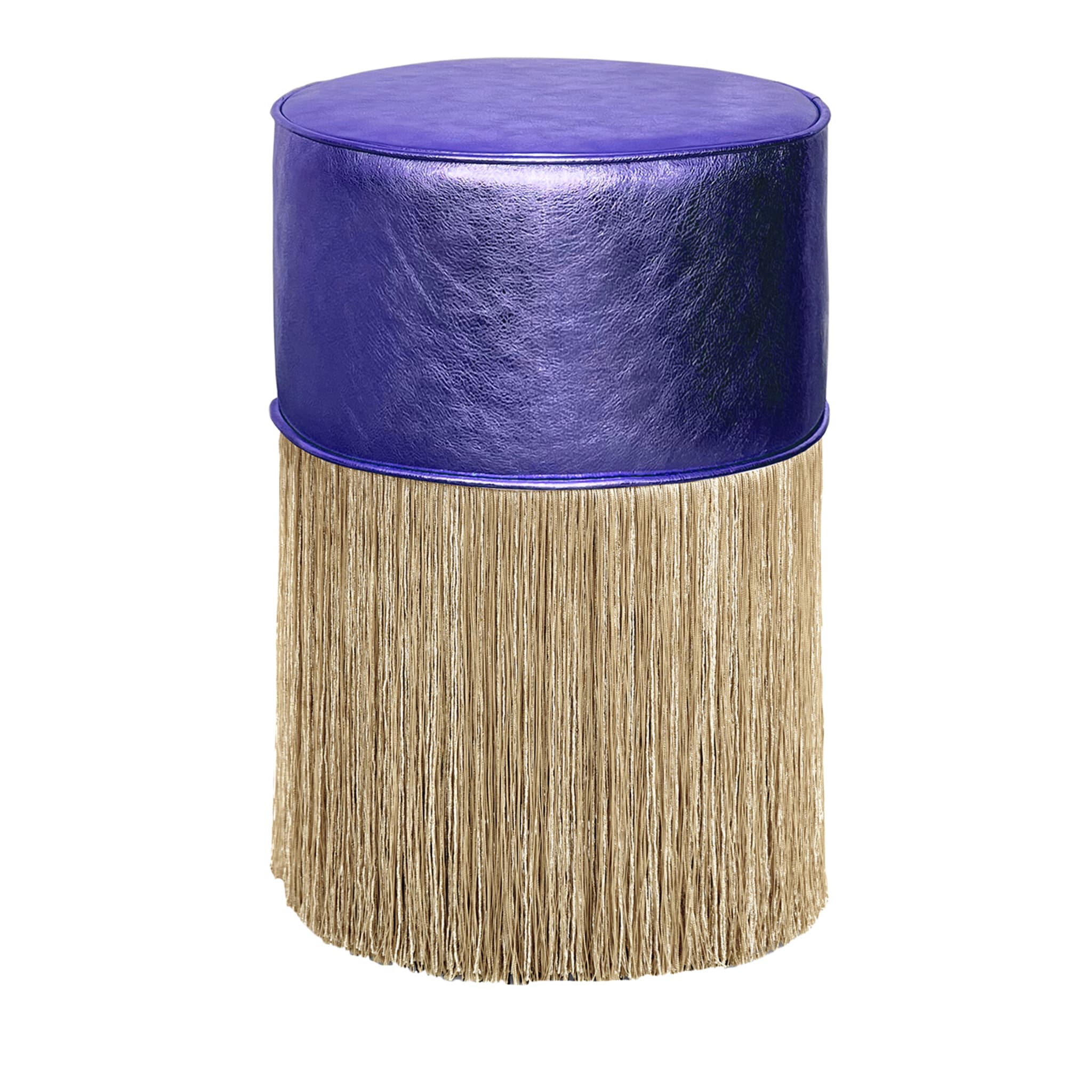 Gleaming Purple Leather Gold Fringes Pouf by Lorenza Bozzoli - Main view