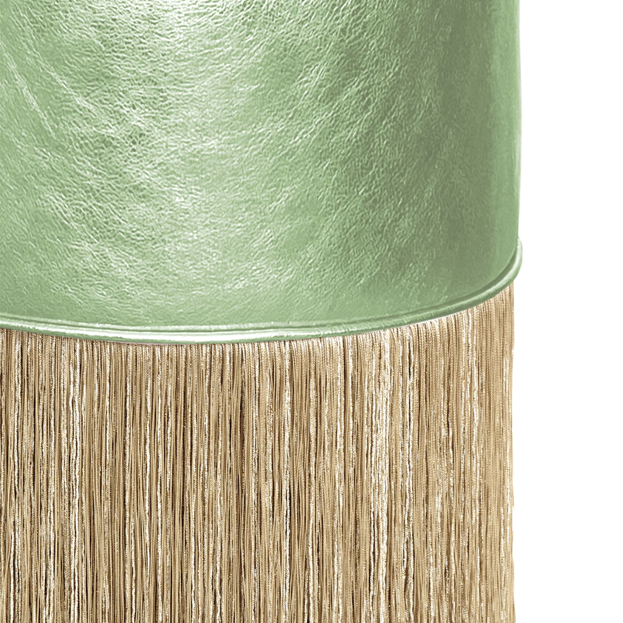 Pouf en cuir vert clair à franges dorées de Lorenza Bozzoli - Vue alternative 1