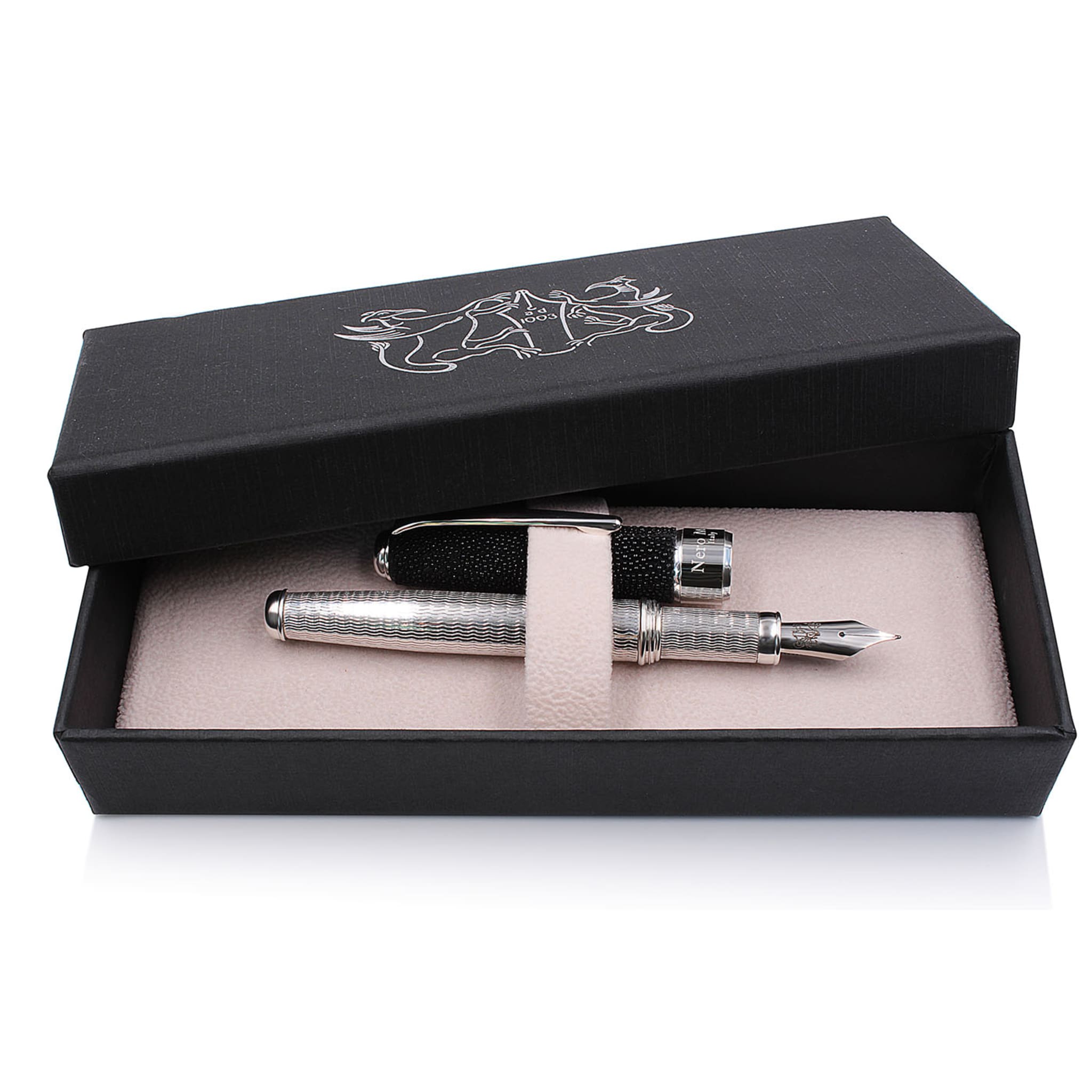 Black Galuchat Leather Silver Fountain Pen - Alternative view 2