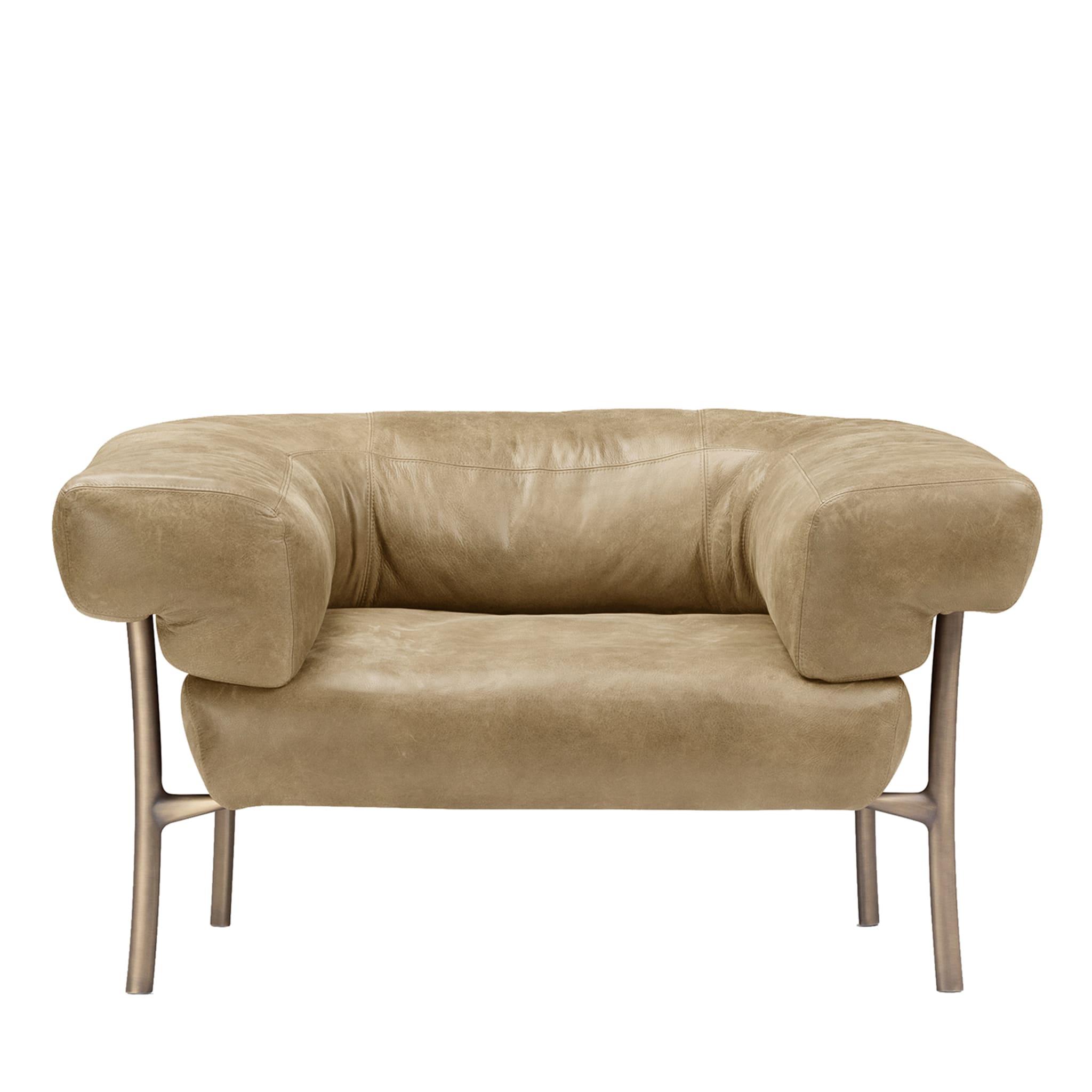 Katana Beige Leather Armchair by Paolo Rizzatto - Main view