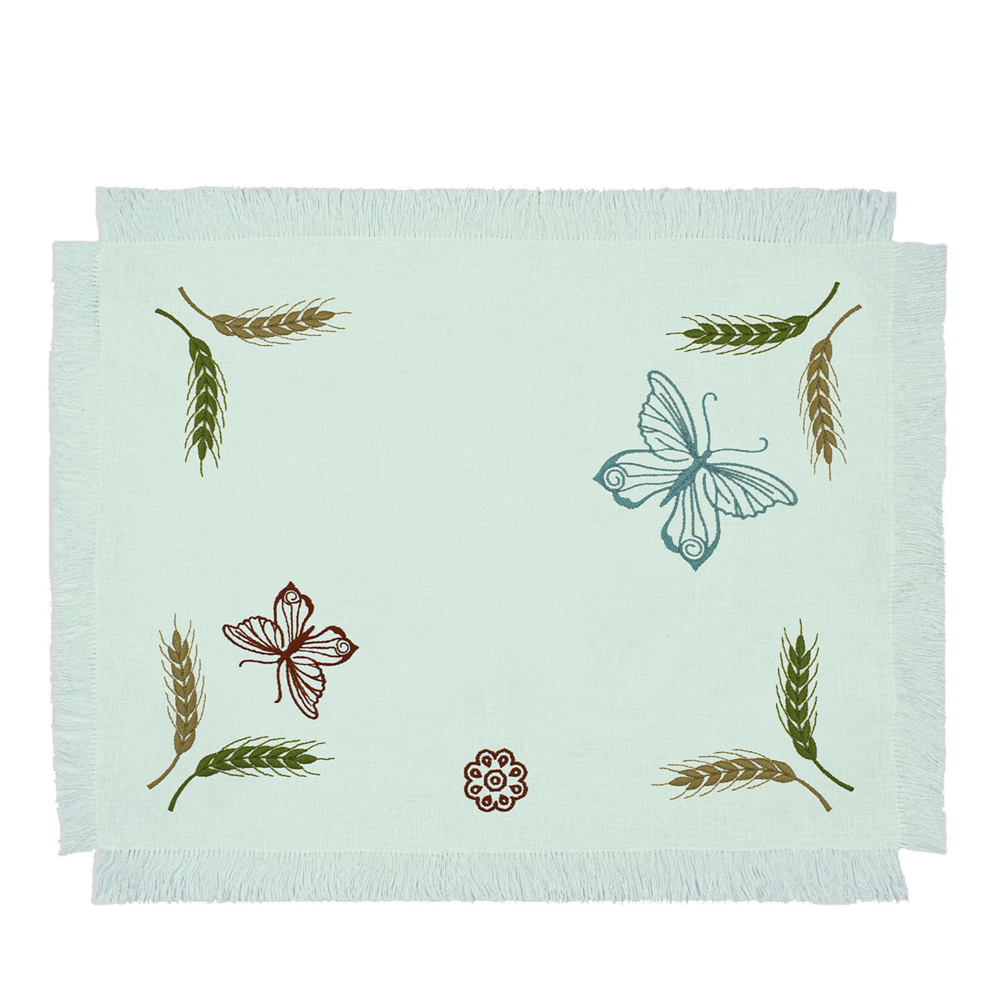 Grano Set of 2 Embroidered Fringed Pastel-Green Table Mats - Main view