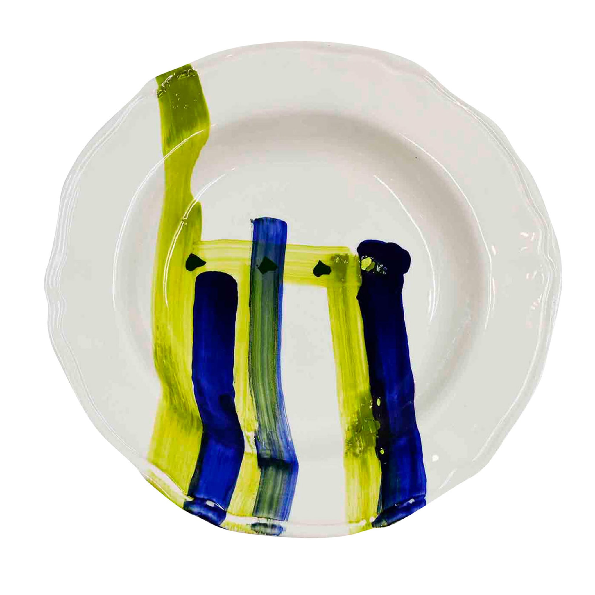 Ensemble de 2 assiettes creuses vert tilleul et bleu à coups de pinceau - Vue principale