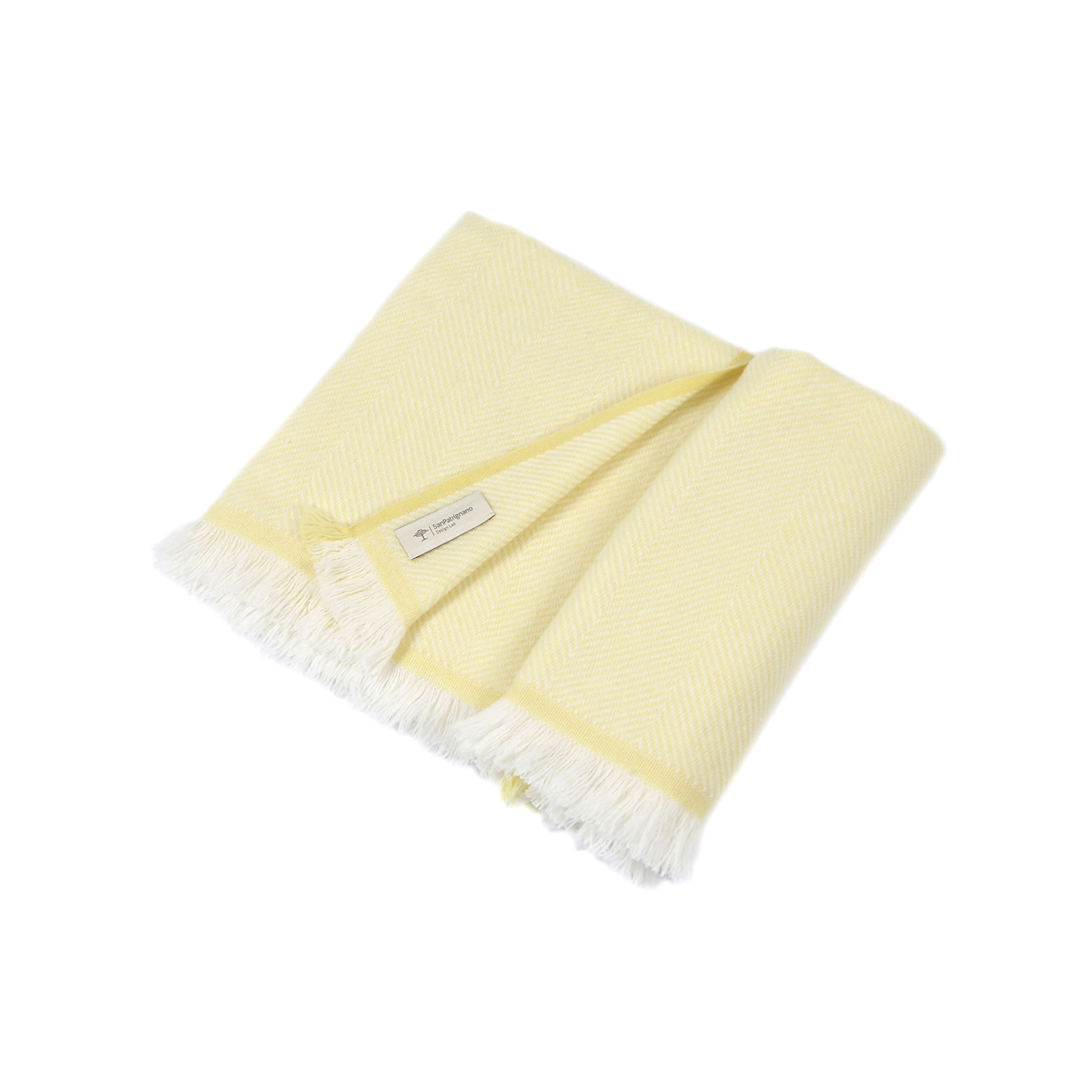 Cream and Lemon Yellow 100% Cashmere Baby Blanket with short fringes - Main view