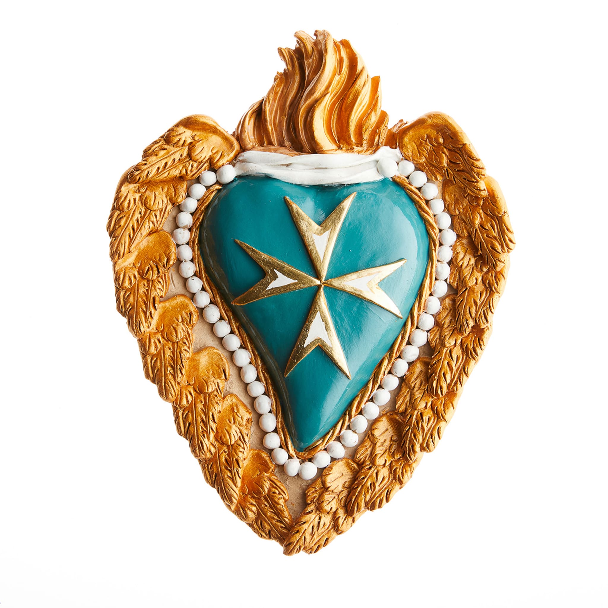 CROSS MY HEART TURQUOISE AND GOLD CERAMIC HEART - Main view