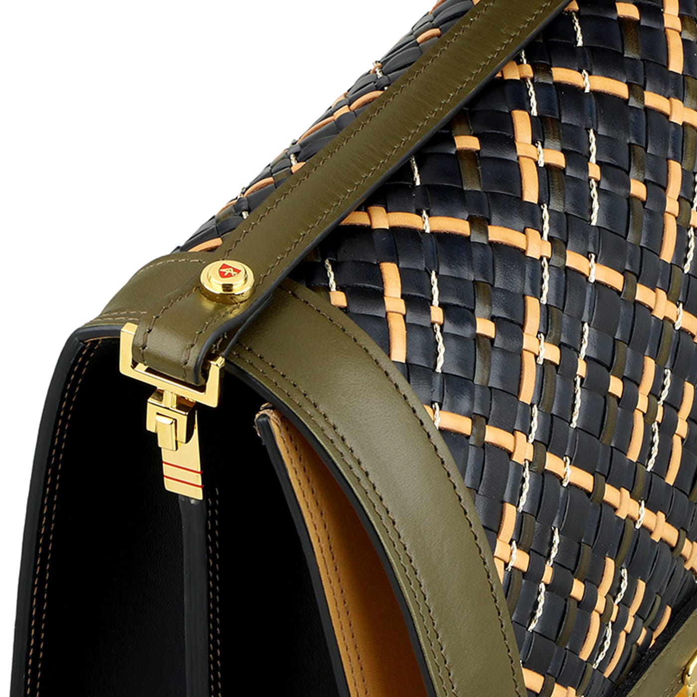 Braided Leather and Copper Crossbody Bag “Quadro” - Green and