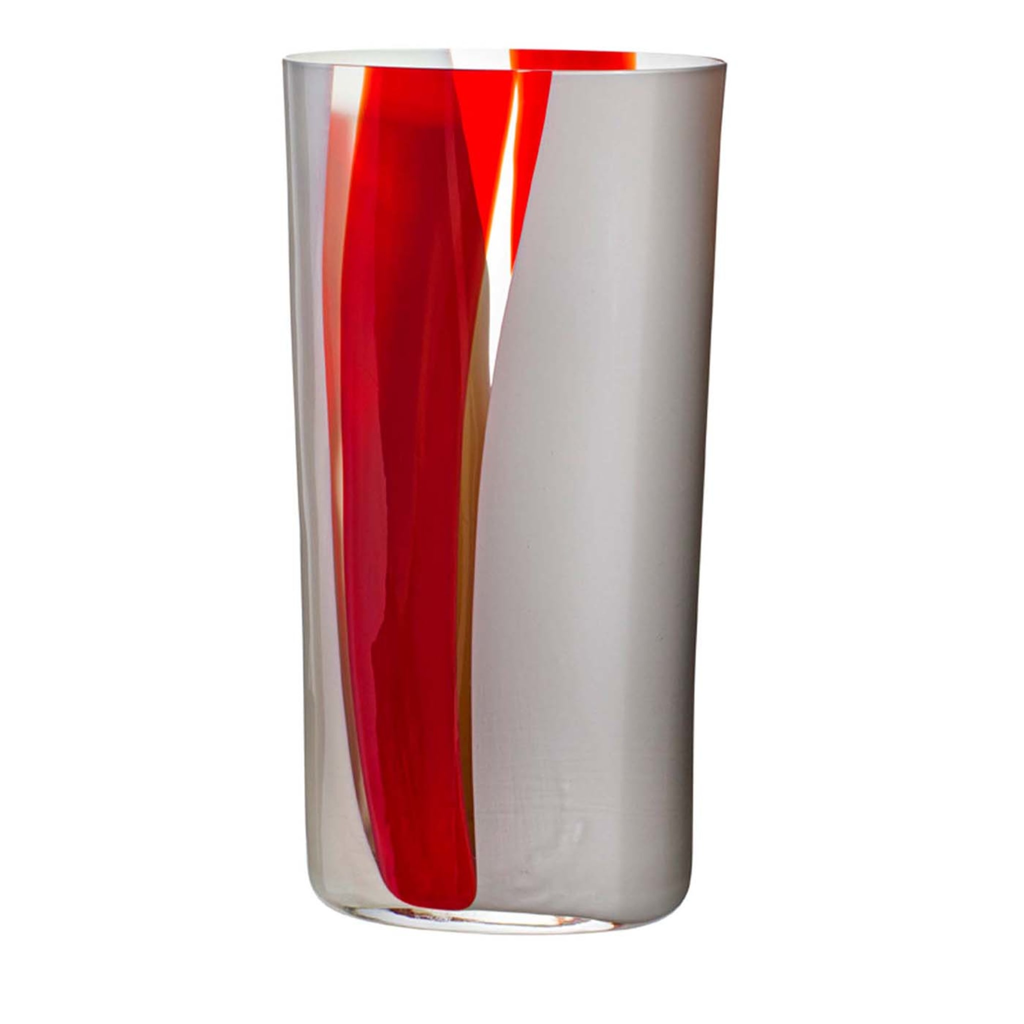 Ovale Vase mit weißen und roten Streifen von Carlo Moretti #2 - Hauptansicht