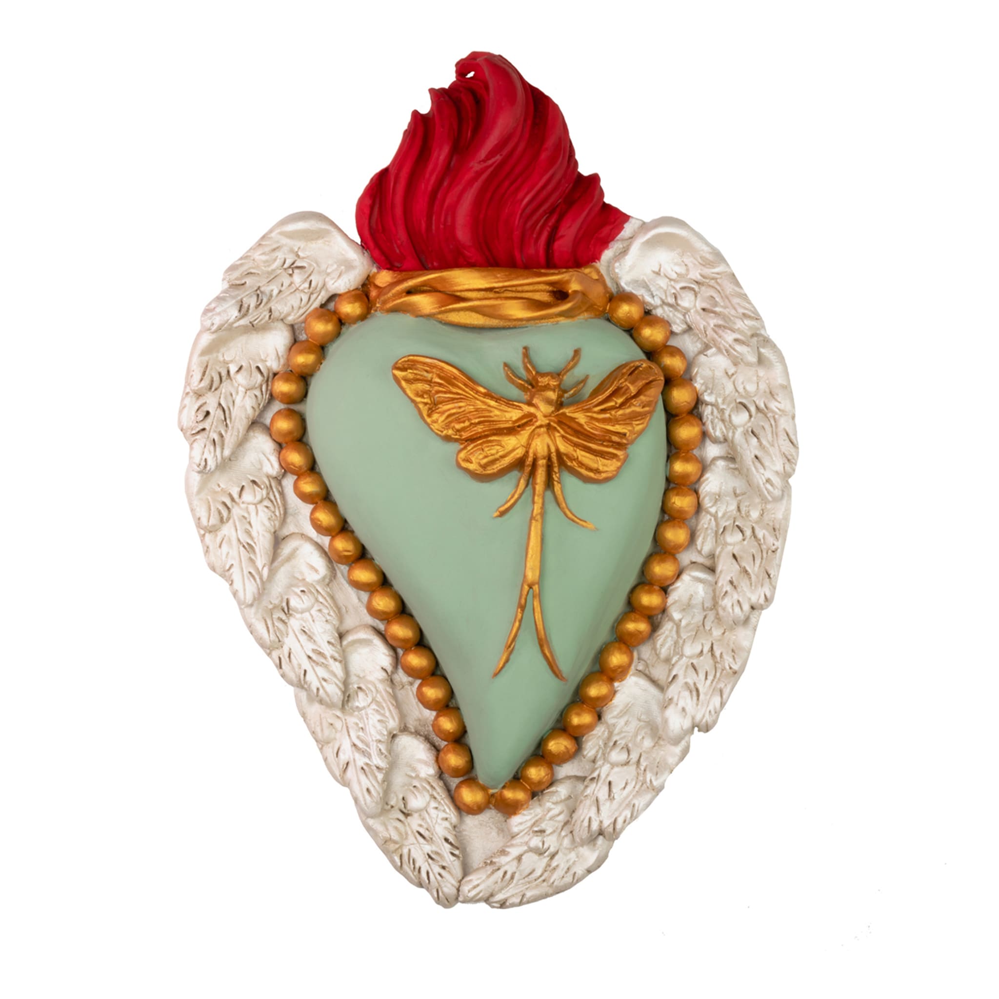 Spring Ephemerus Teal and Gold Ceramic Heart - Main view