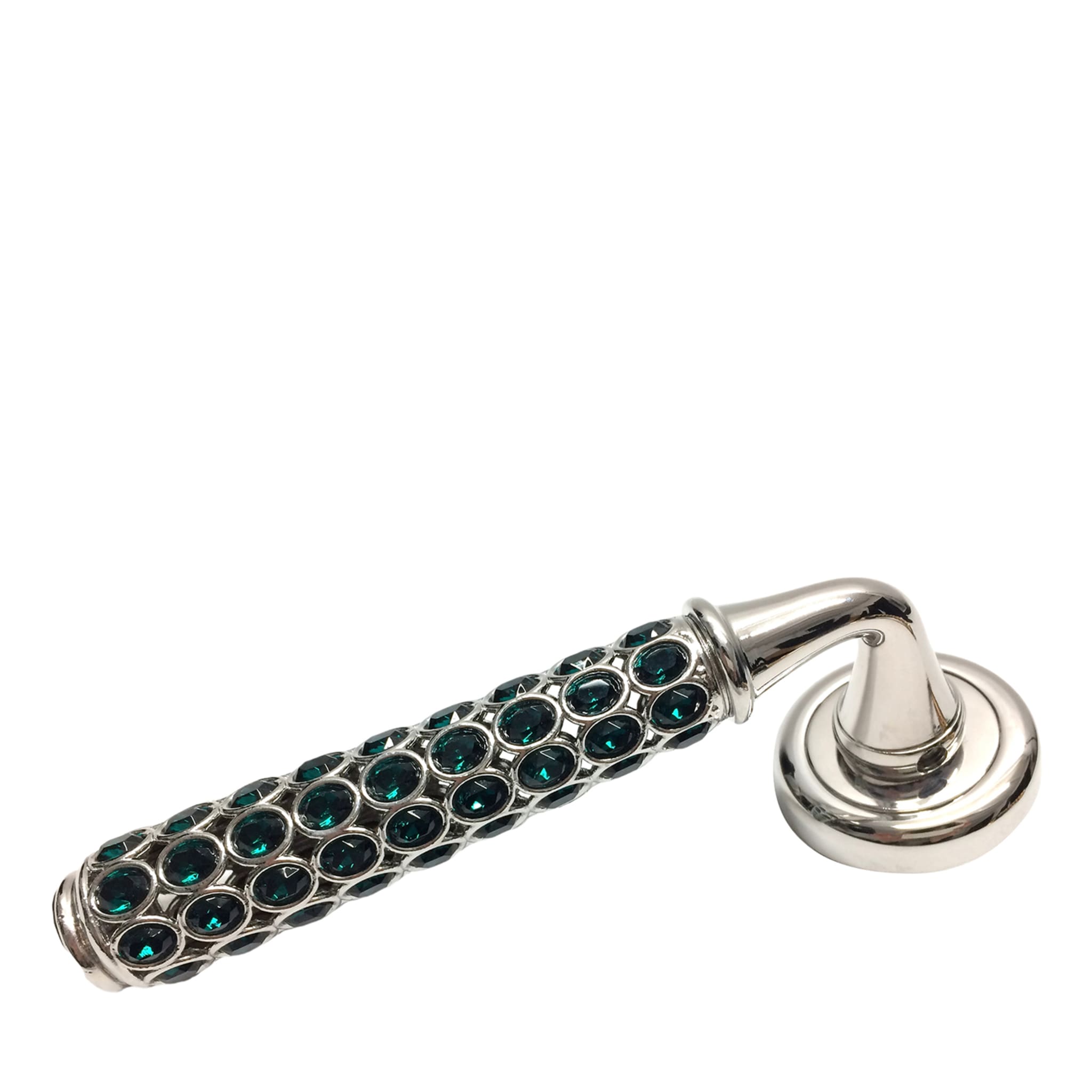 Silvery Lever On Rose Handle with Green Gemstones - Main view