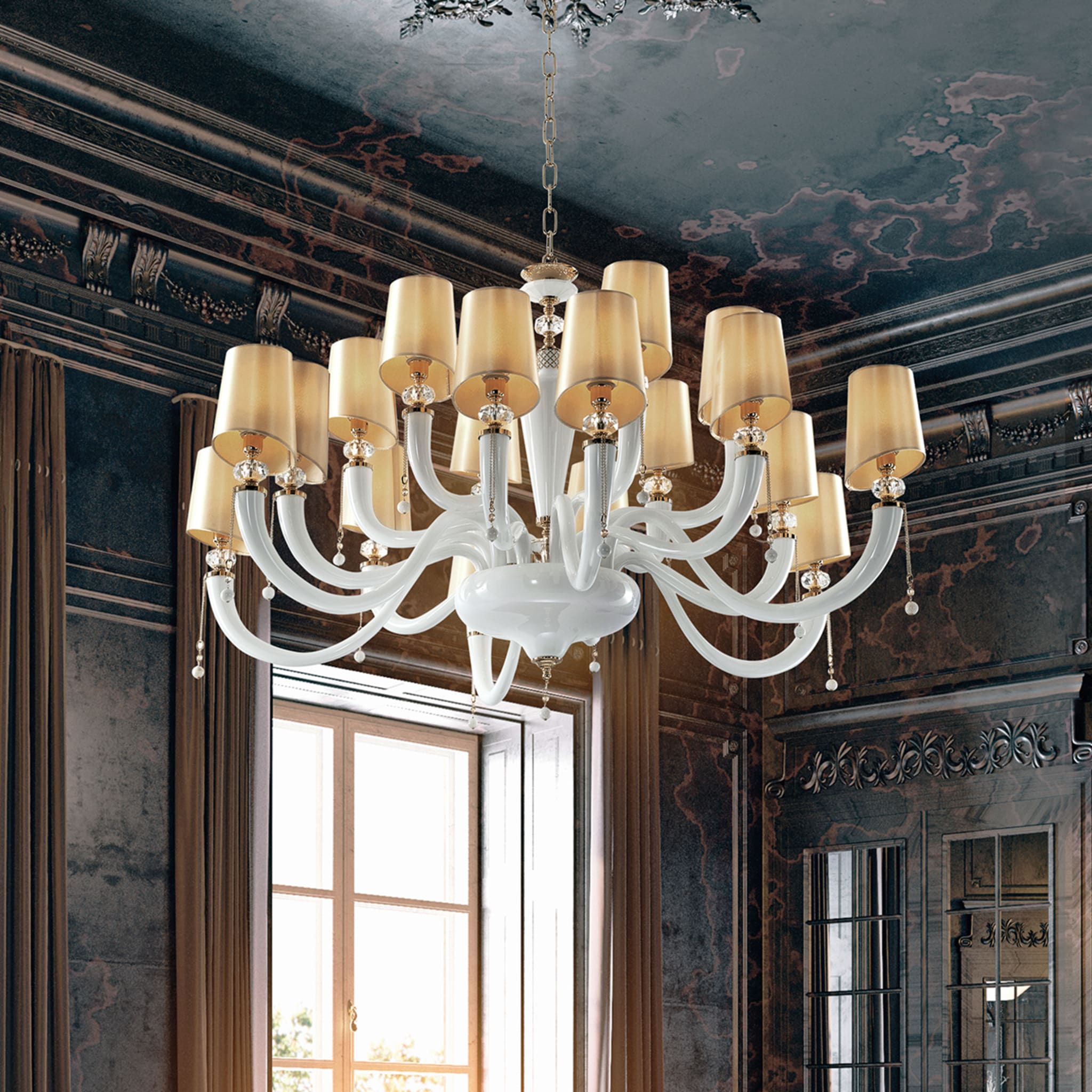 David 18-Light White and Gold Chandelier - Alternative view 1
