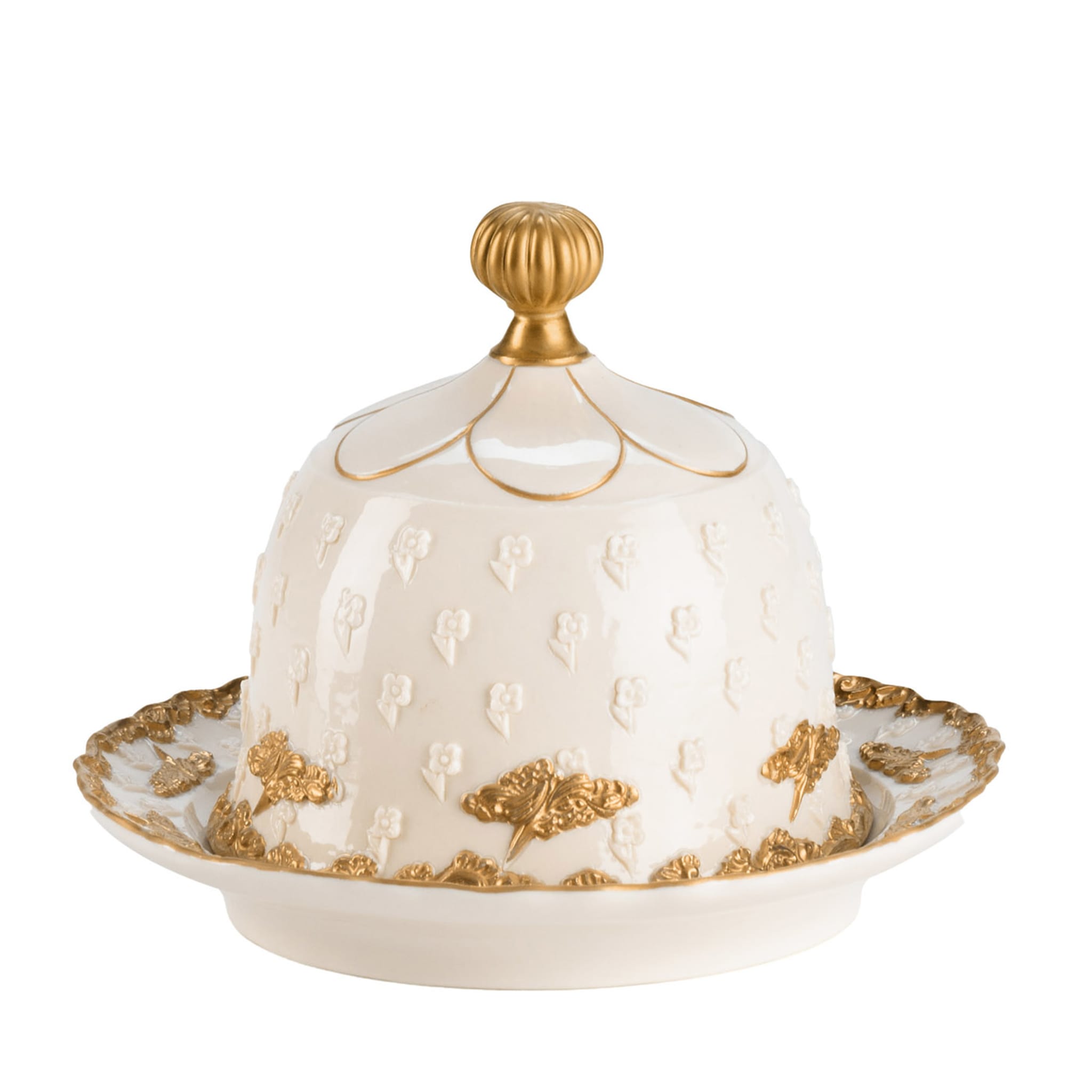 Lucia White & Gold Butter Dish with Dome Lid - Main view
