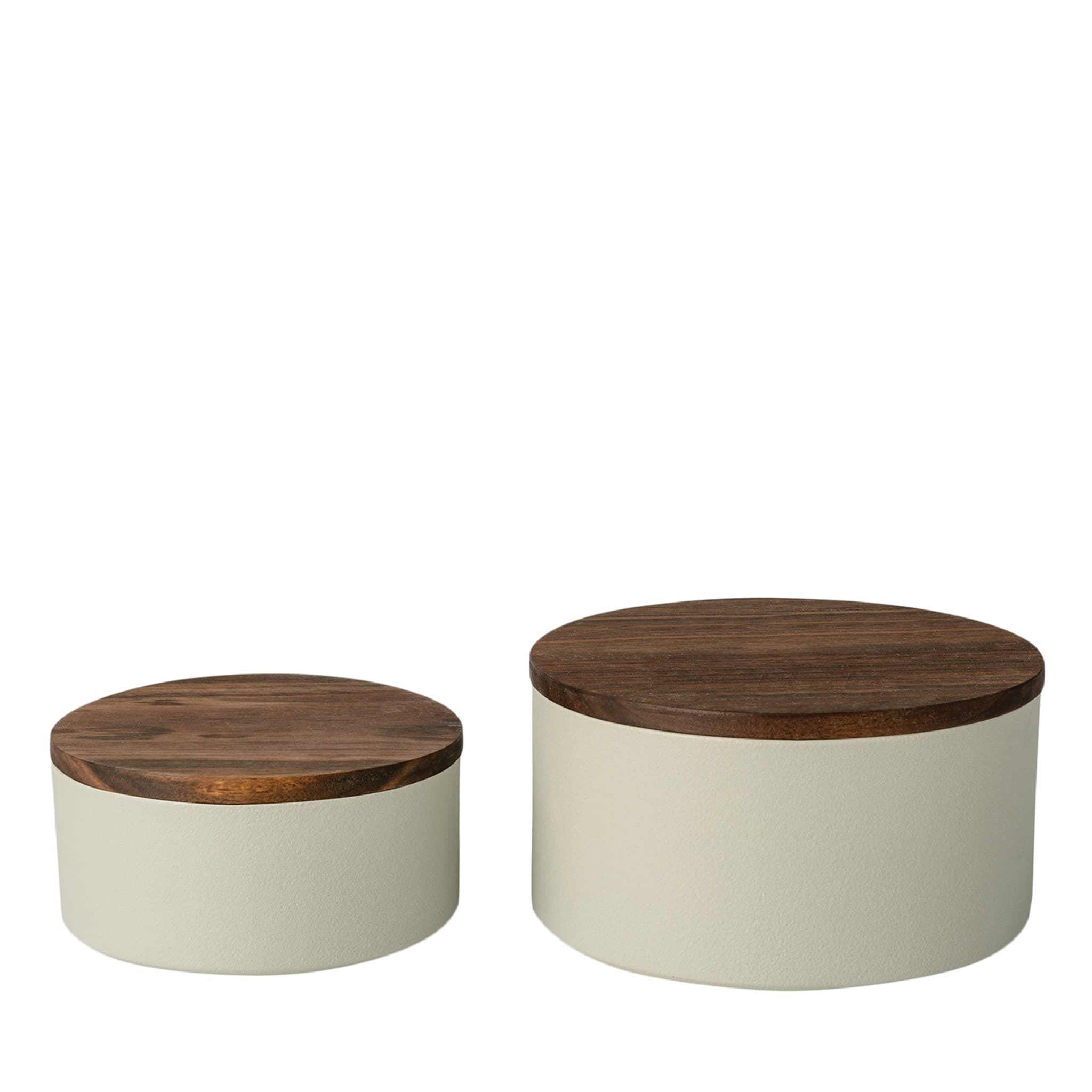 2er-Set Keramik-Behälter mit Holzdeckel  - Hauptansicht