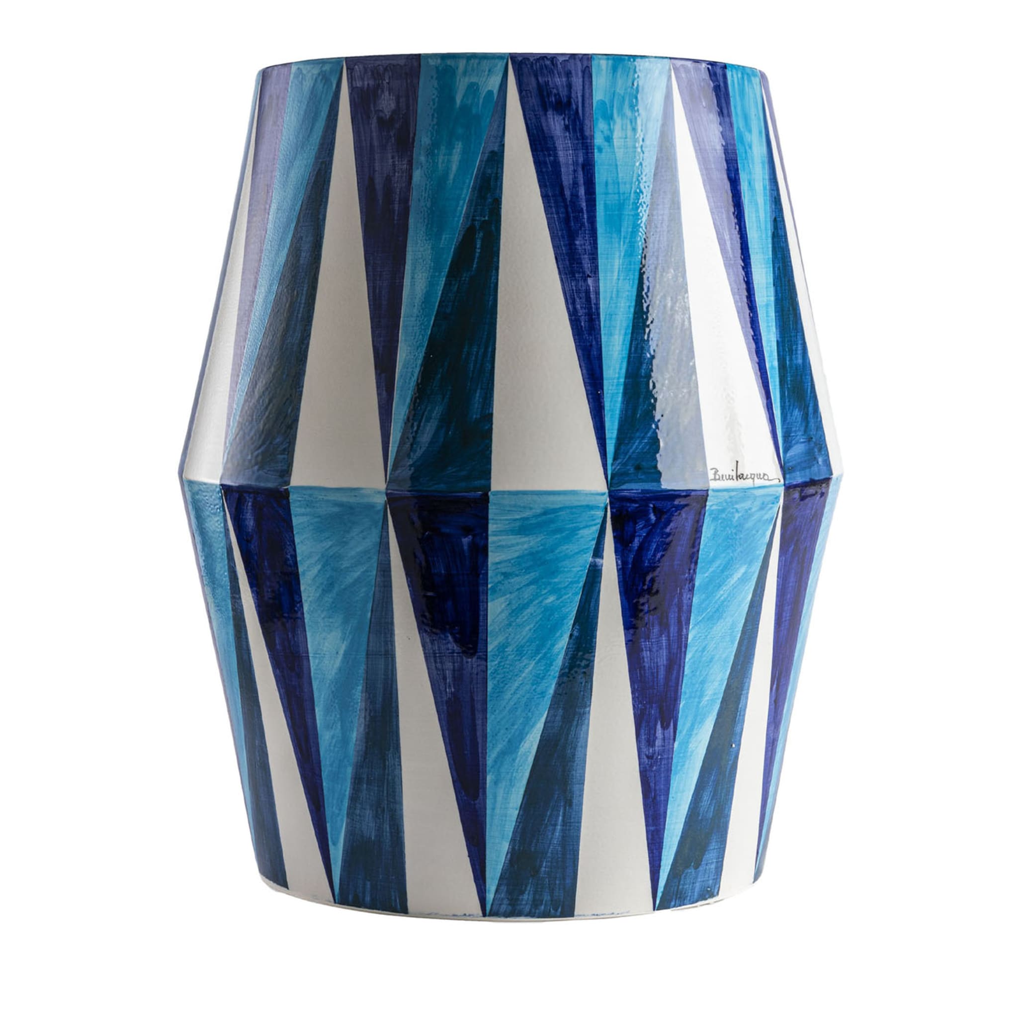 Table en céramique brillante à motif de losange bleu et blanc - Vue principale