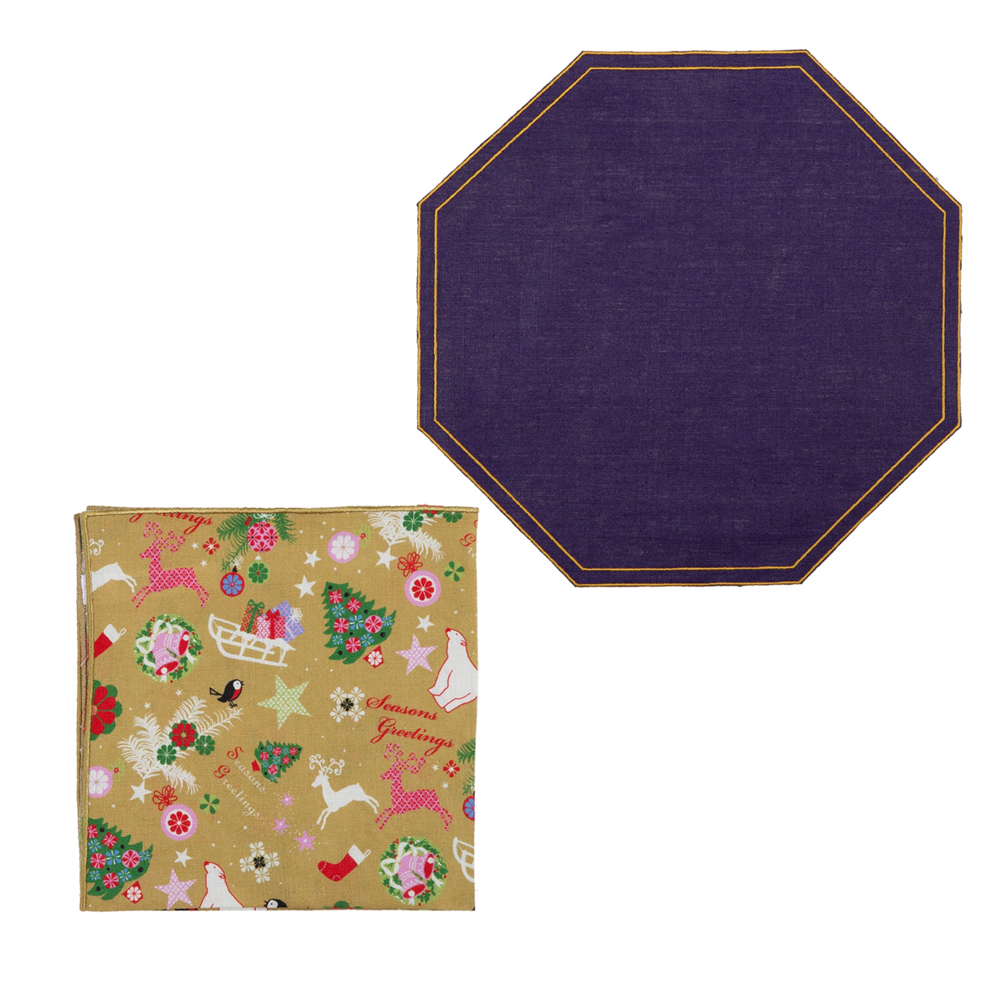 Christmas Octagon Set of 1 Placemat and 1 Napkin - Main view