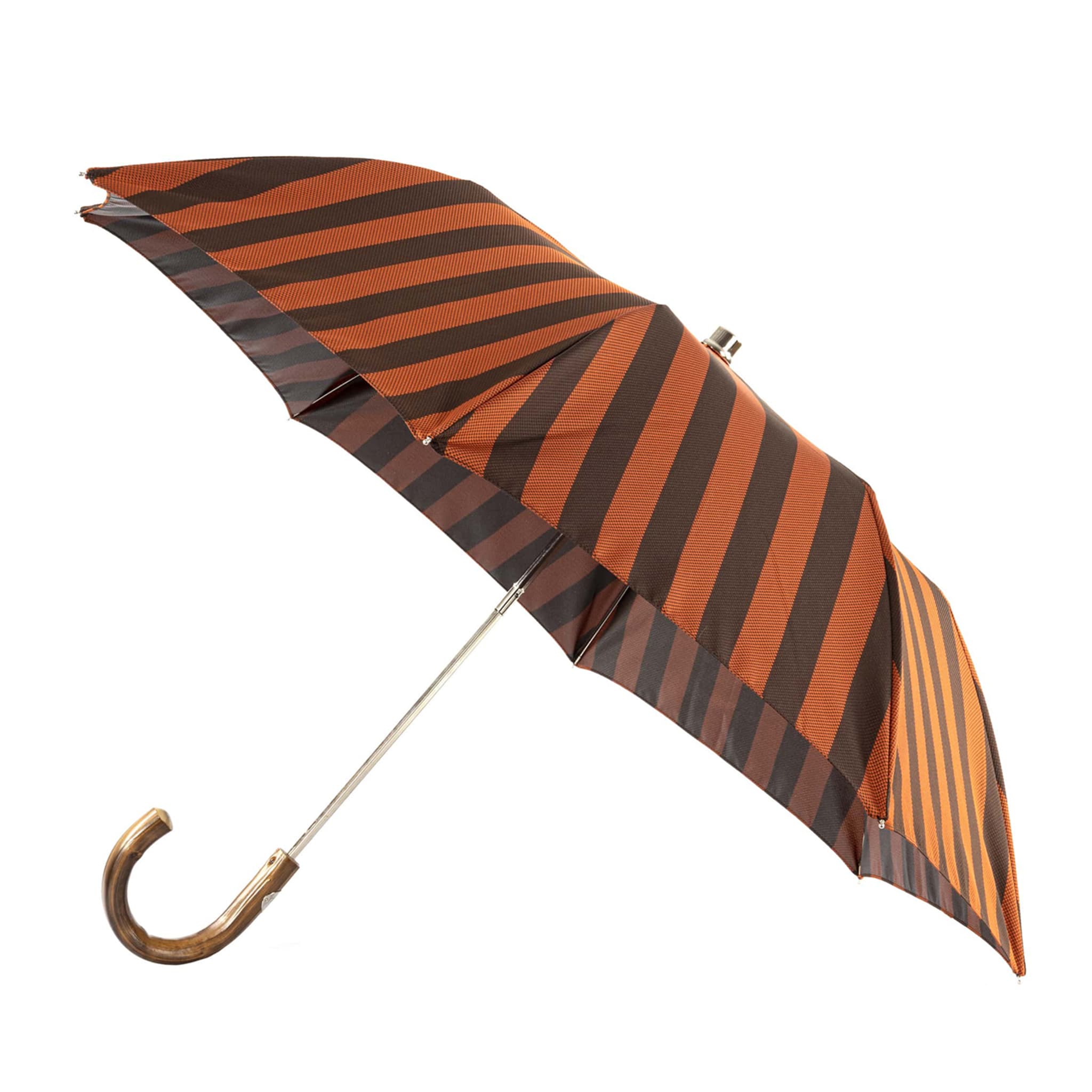 Paraguas plegable de rayas naranjas y marrones - Vista principal