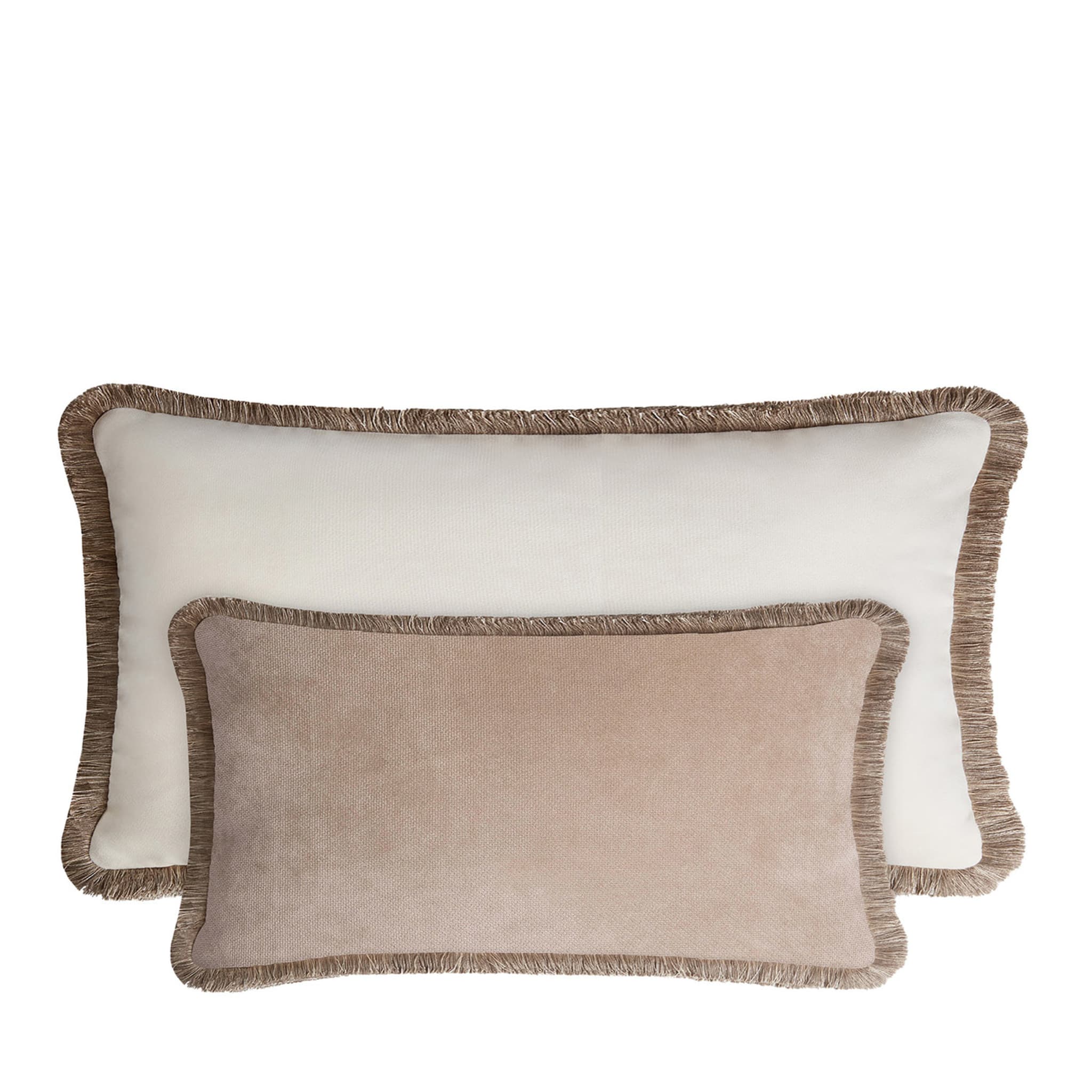 Couple Rectangle Beige And White Velvet Happy Cushion - Main view