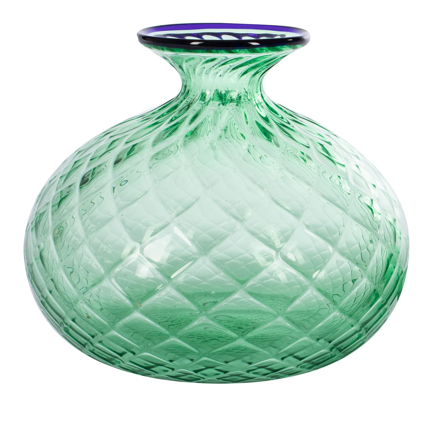 Balloton Green Vase with Blue Rim - Officine di Murano 1295