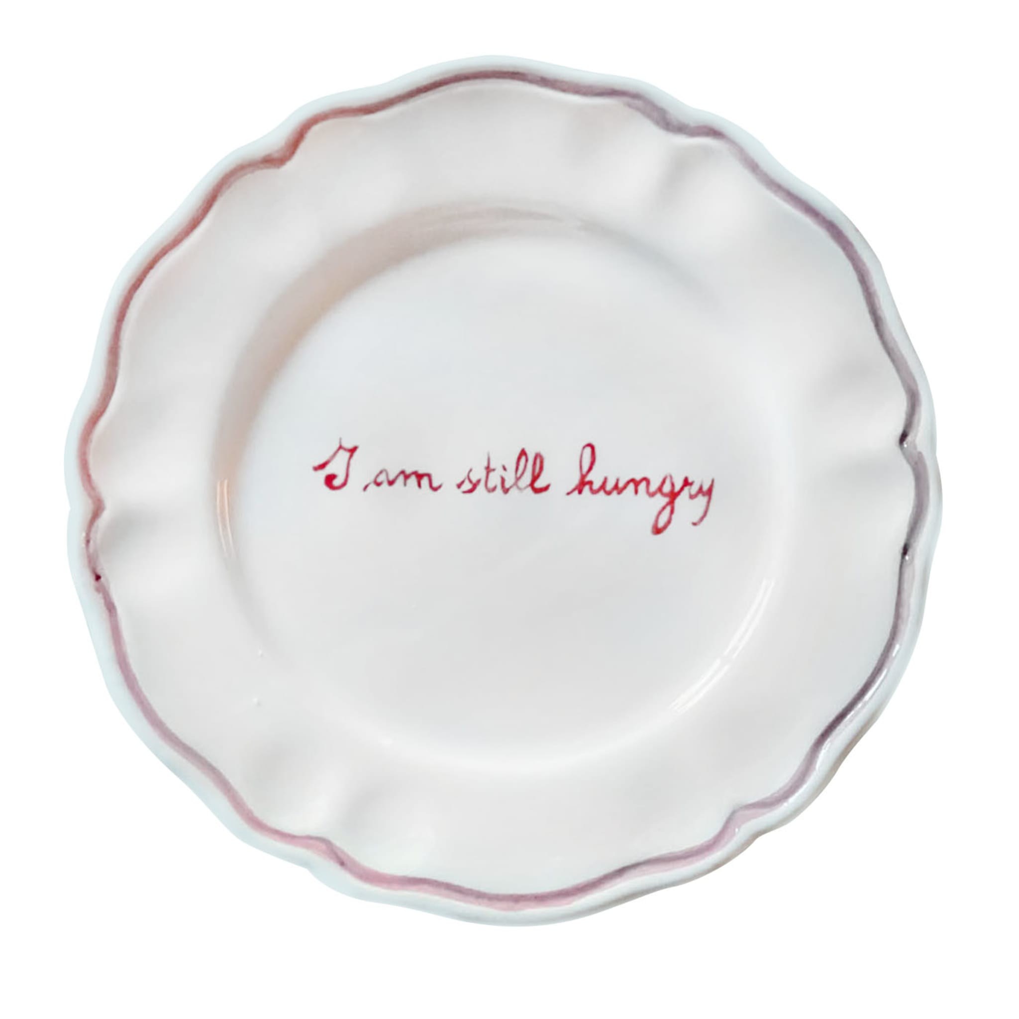 Set of 6 Ceramic "I am still Hungry" Scalloped Plates - Main view