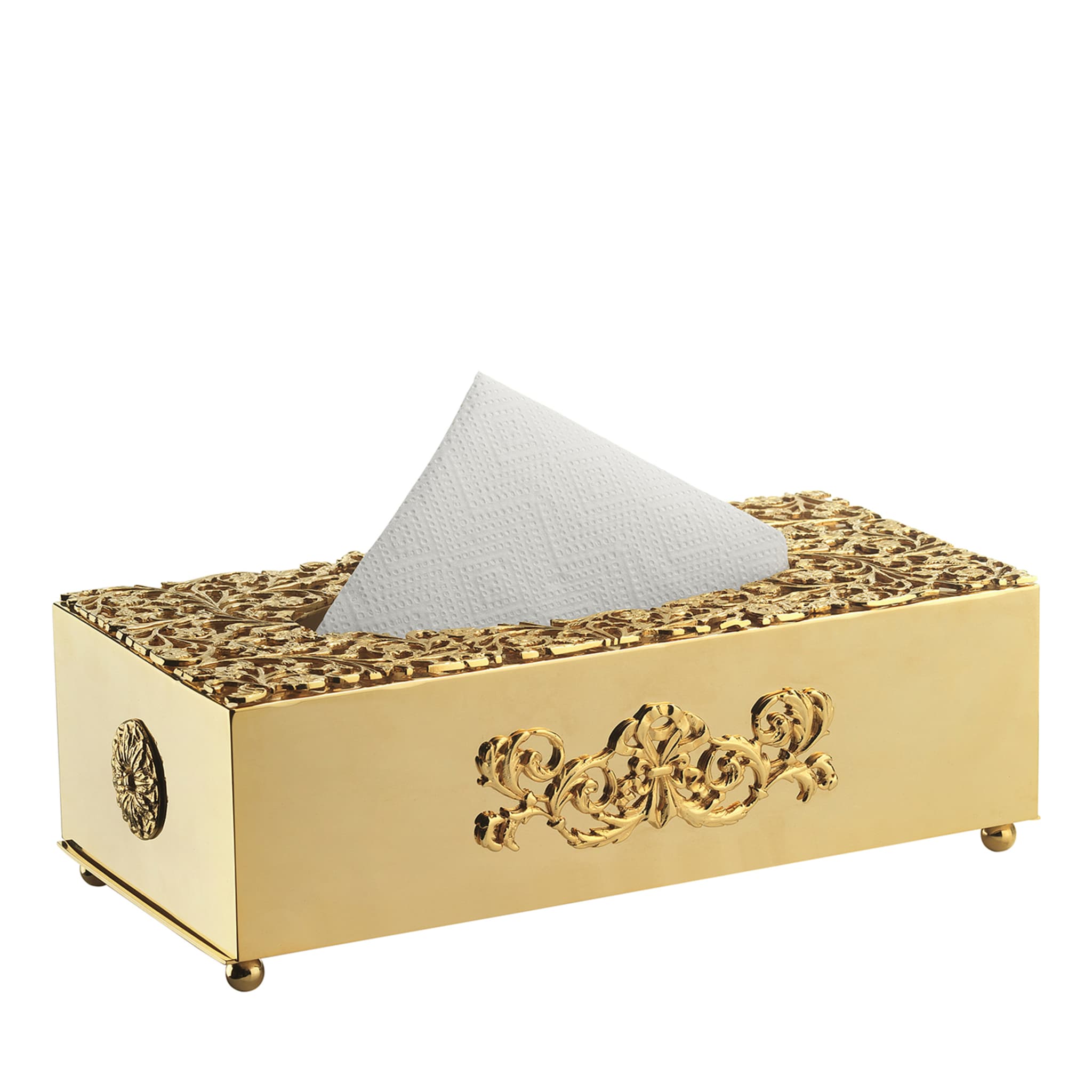 Caja de pañuelos dorada con adornos clásicos - Vista principal