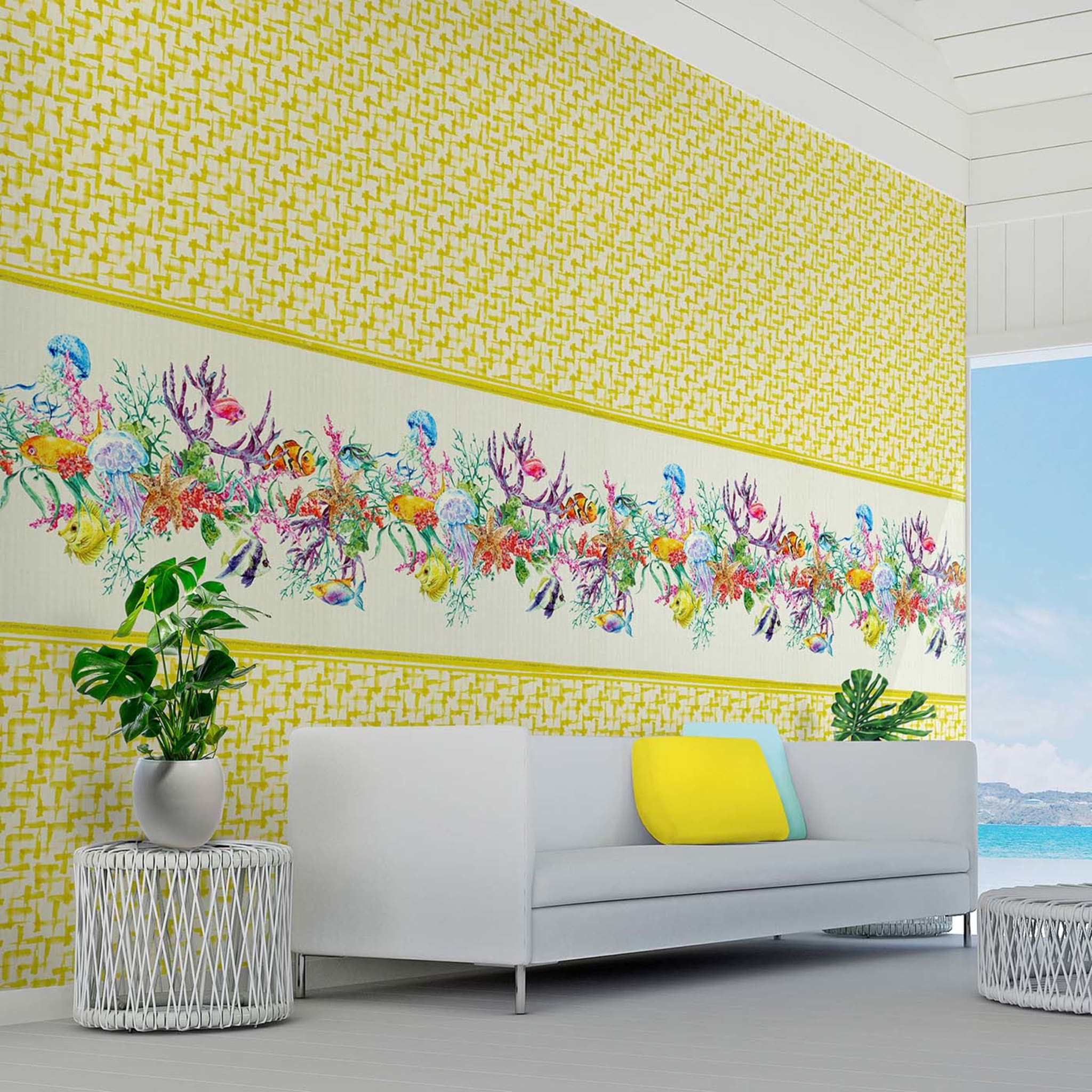 Fish Promenade Lemon-Yellow Wallpaper - Alternative view 3