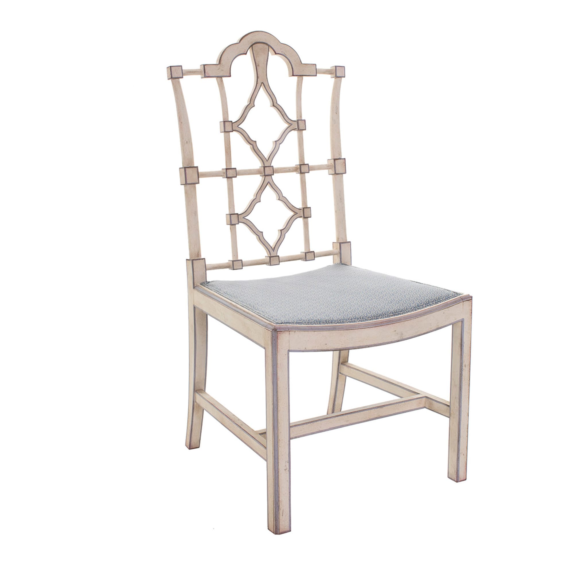 Weißer Faenza-Stuhl mit silberner Umrandung - Hauptansicht