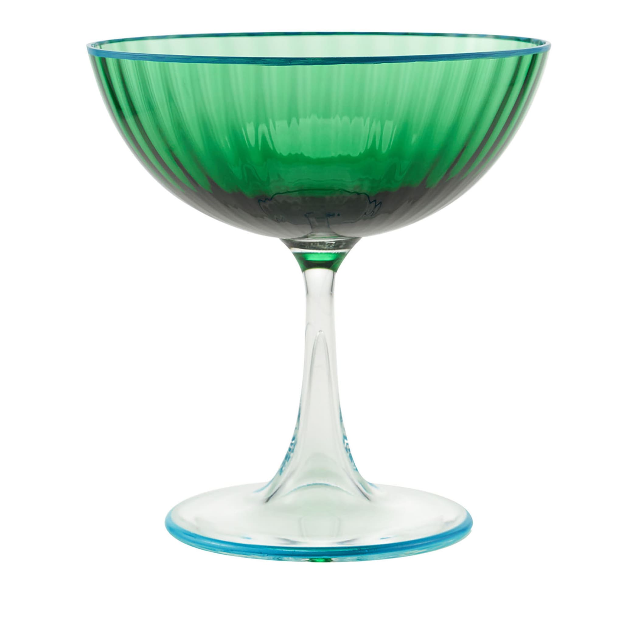Set of 2 Mouth-Blown Emerald & Turquoise Champagne Glasses - Main view