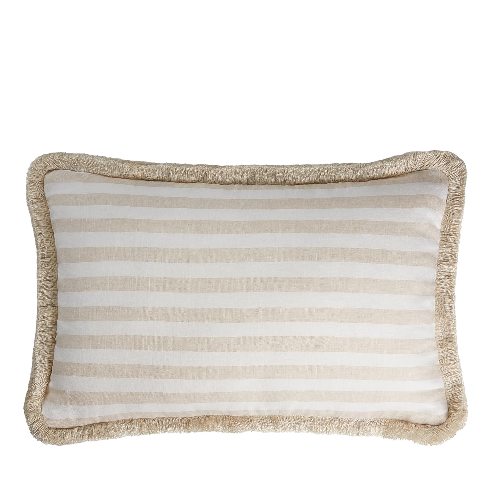 Striped White And Beige Happy Linen Cushion - Main view