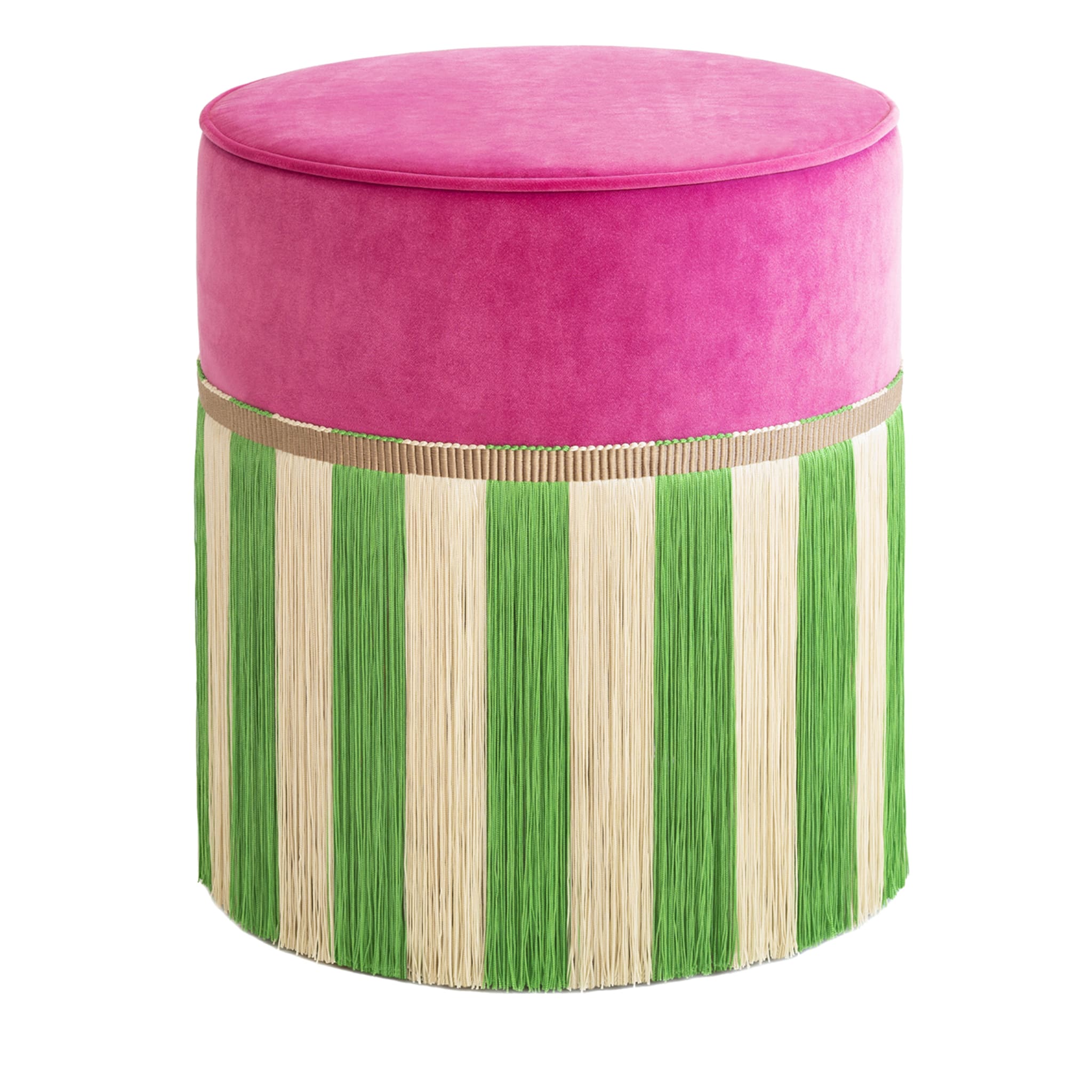 Couture Geometric Riga Medium Pink &amp; Green Ottoman - Vue principale