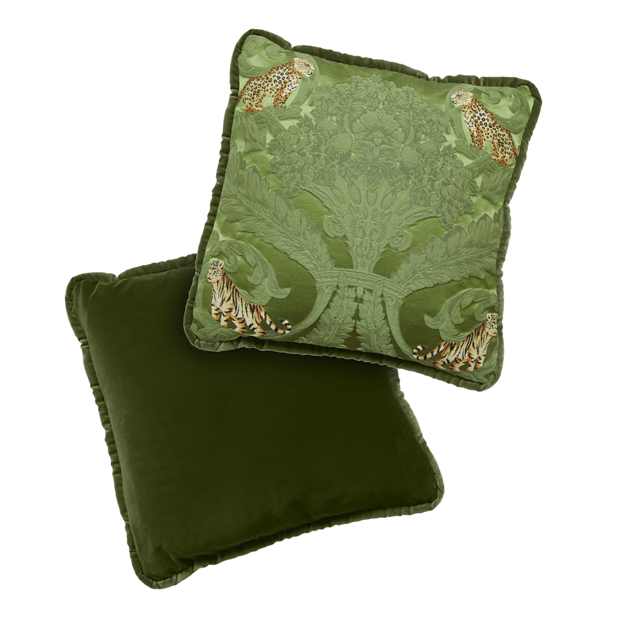 Jungle Silk and Moss Green Velvet Reversible Cushion - Alternative view 1