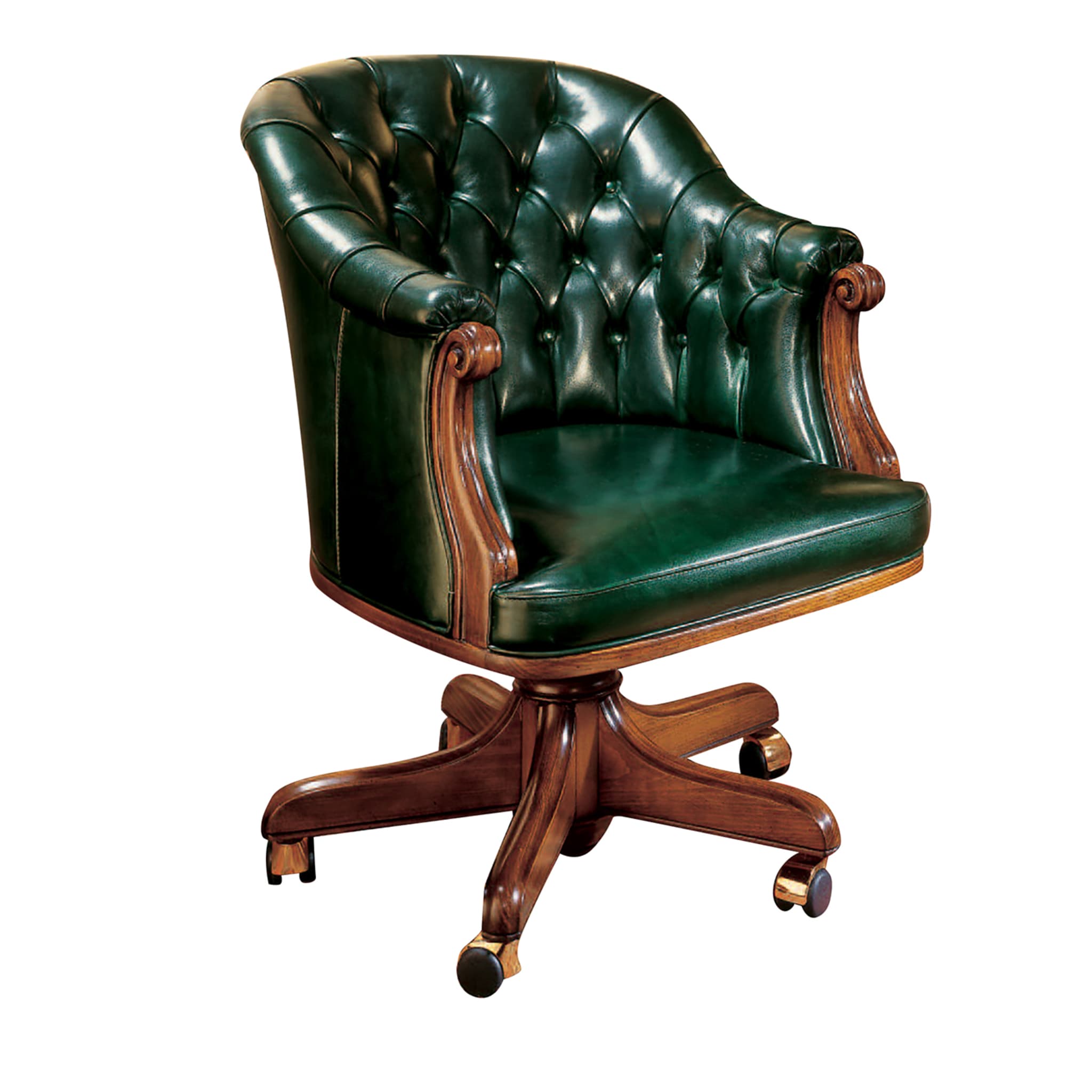 Dark Green Leather Armchair - Main view