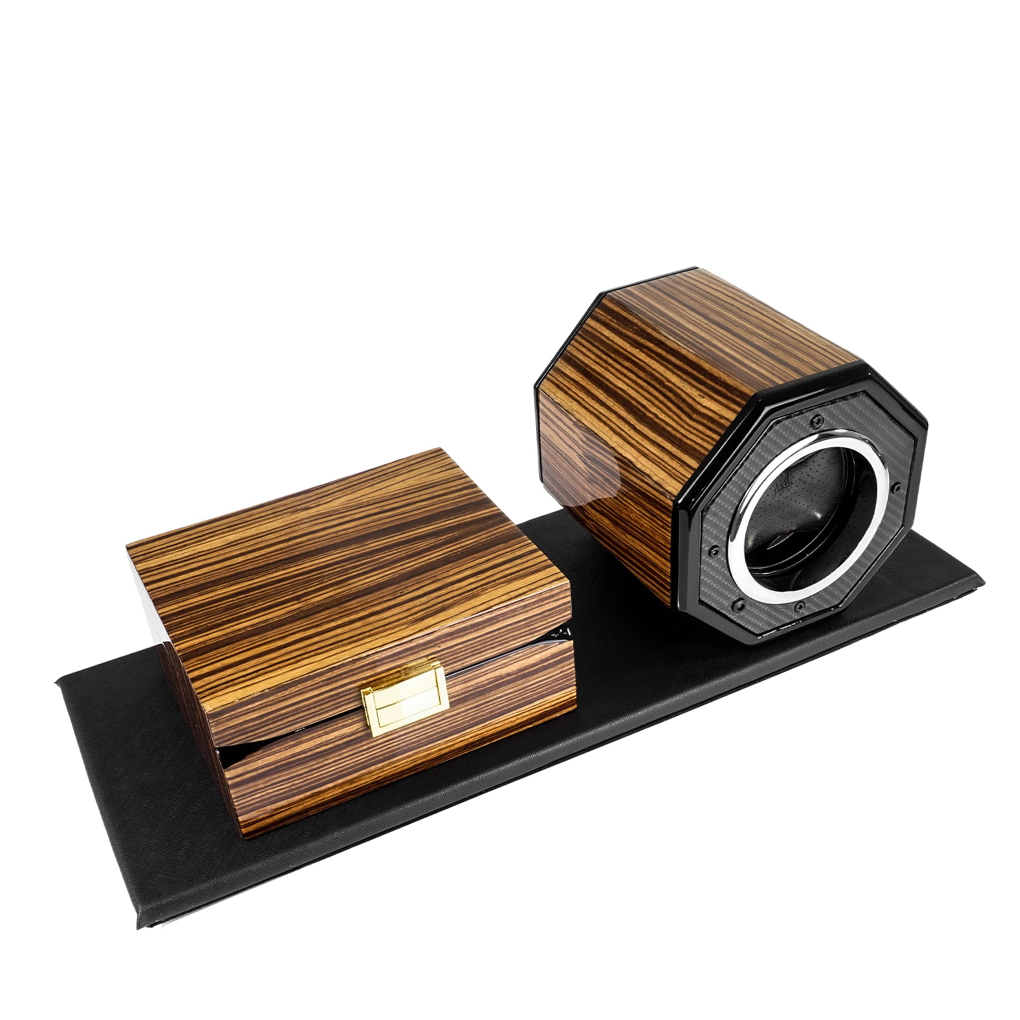 MT Caja de reloj de sobremesa de fibra de carbono real y madera de zebrano #3 - Vista alternativa 3