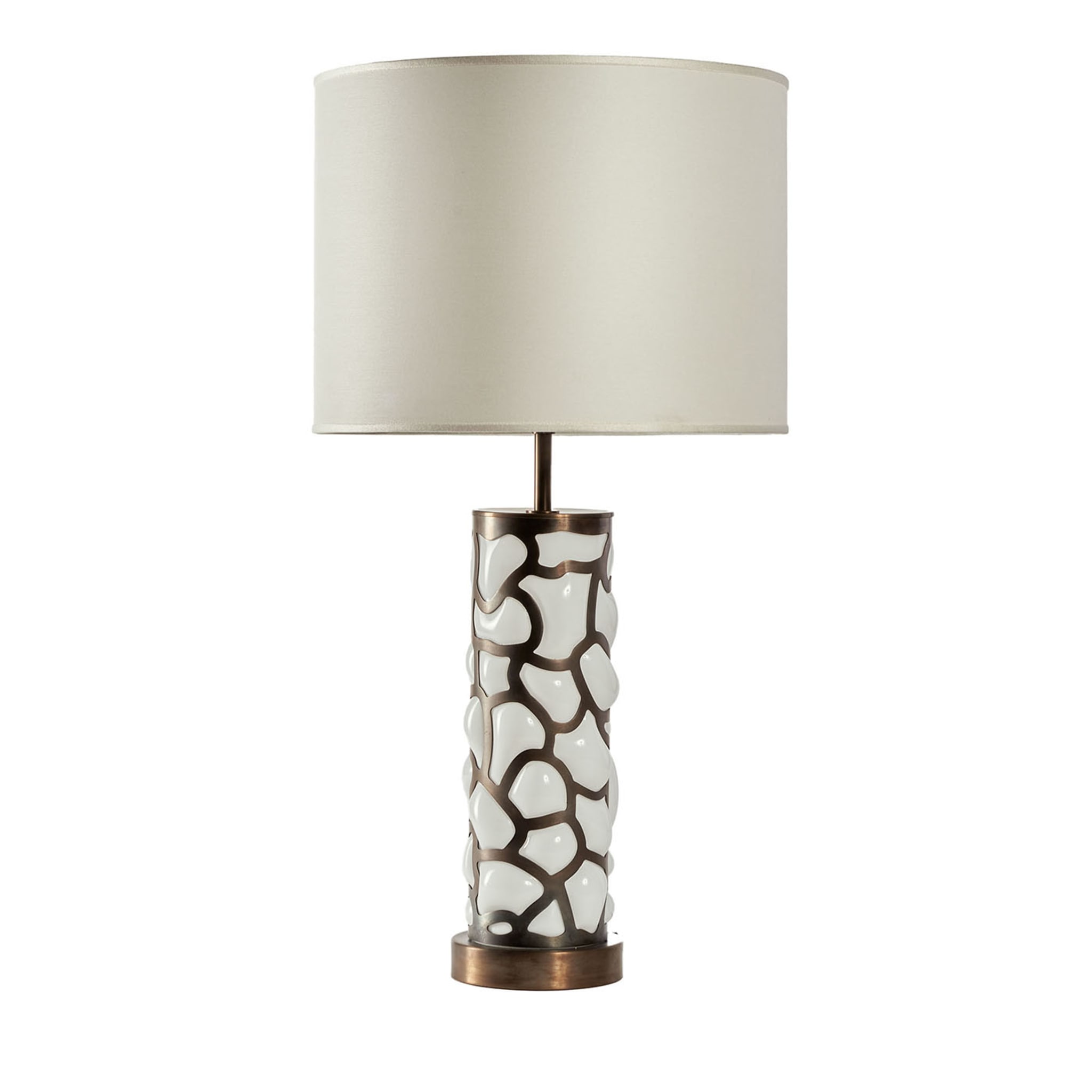 "Blown Clouds" Table Lamp in White Murano Glass and Bronze - Main view