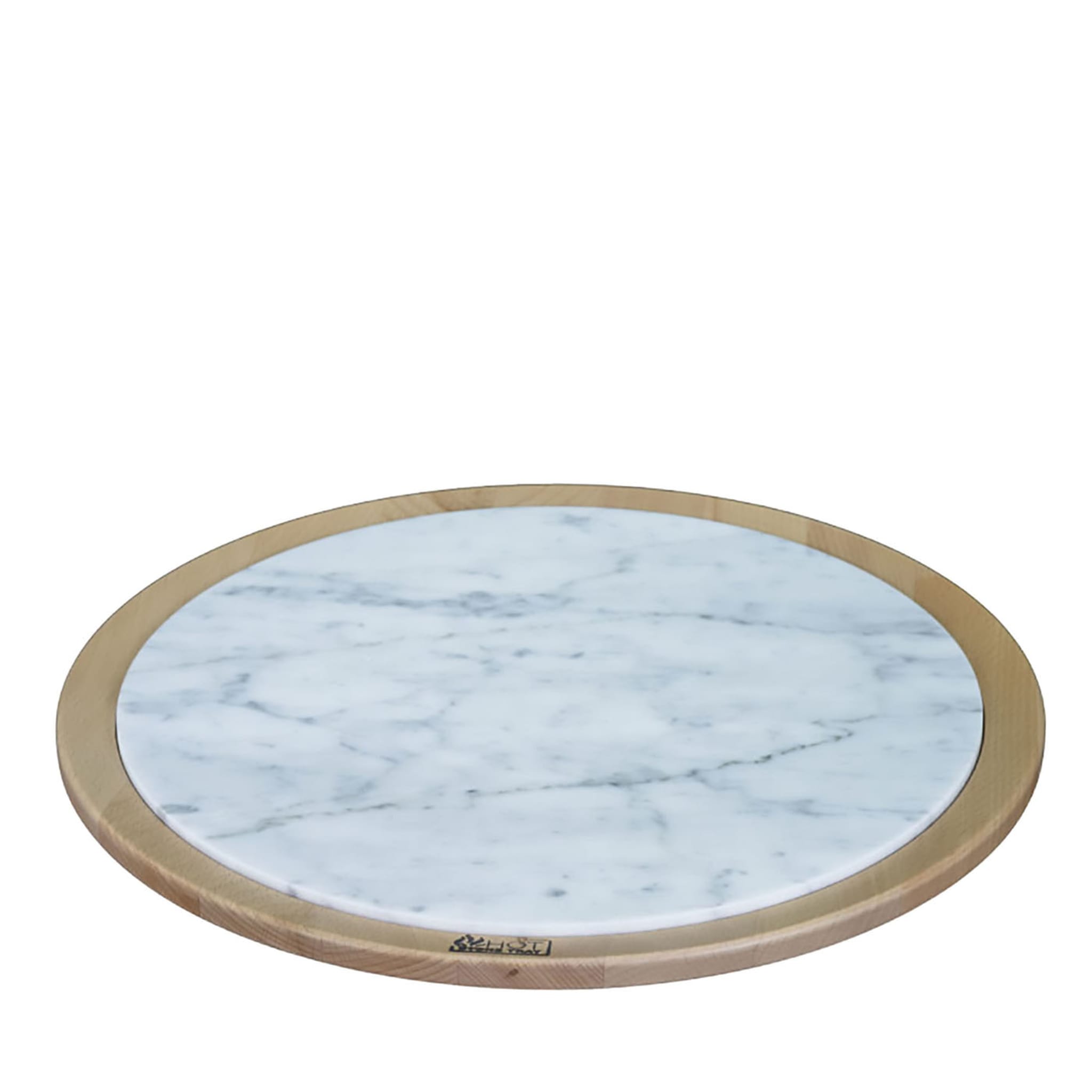 Round Large Statuario Tray with Wooden Base - Main view