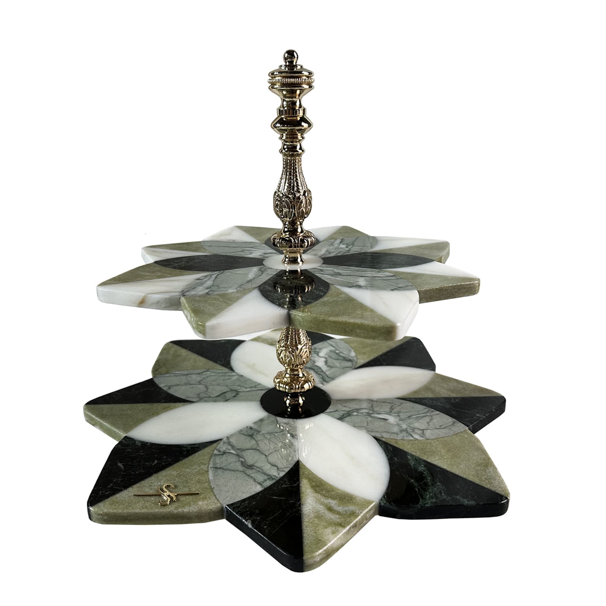 Two-tier Stand in Marble & 24K Gold - Alternative view 1