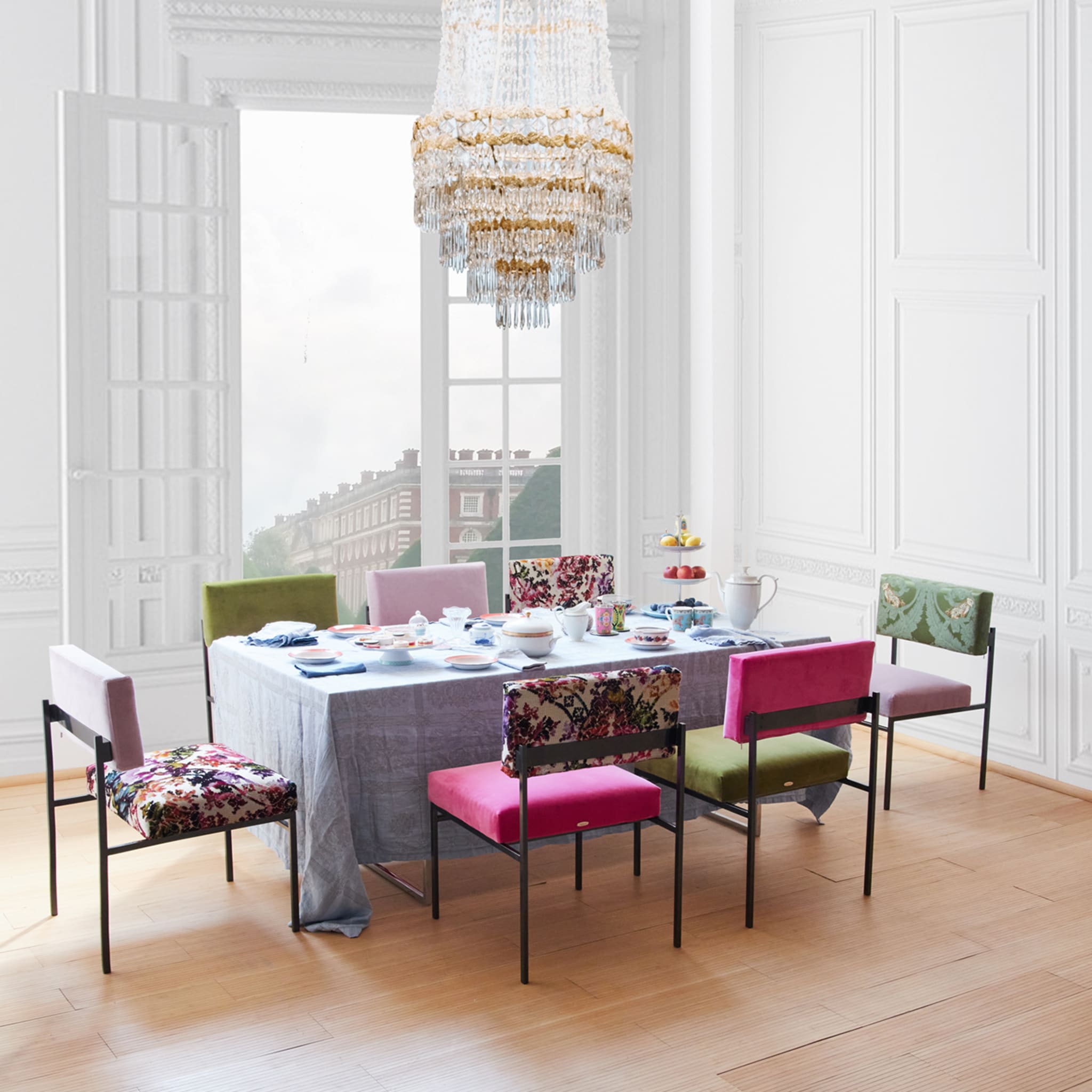 Set of 2 Fuchsia and Green Velvet Aurea Dining Chairs - Alternative view 3