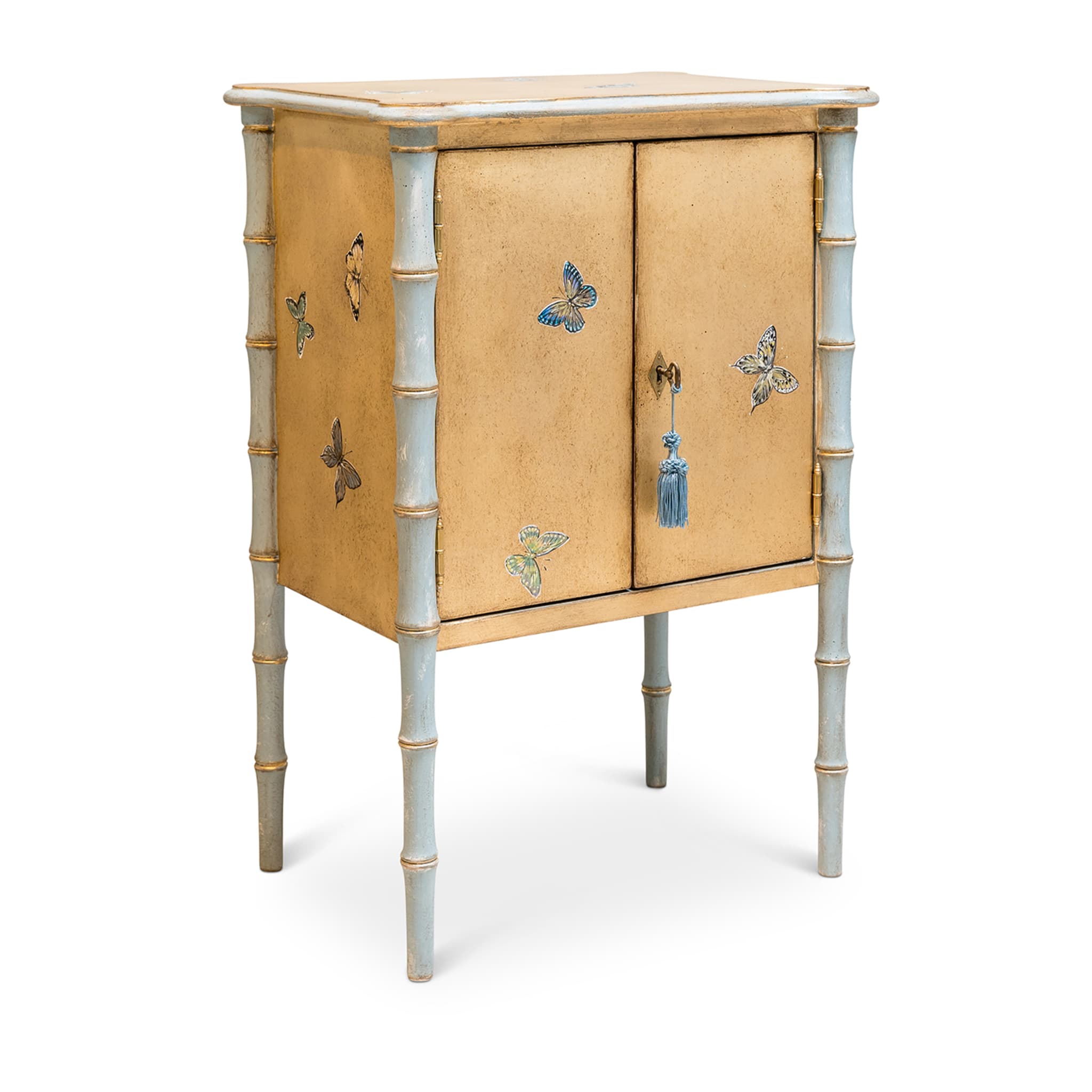 Gold-Leaf Lombardia Bamboo Nightstand with Butterflies - Alternative view 2