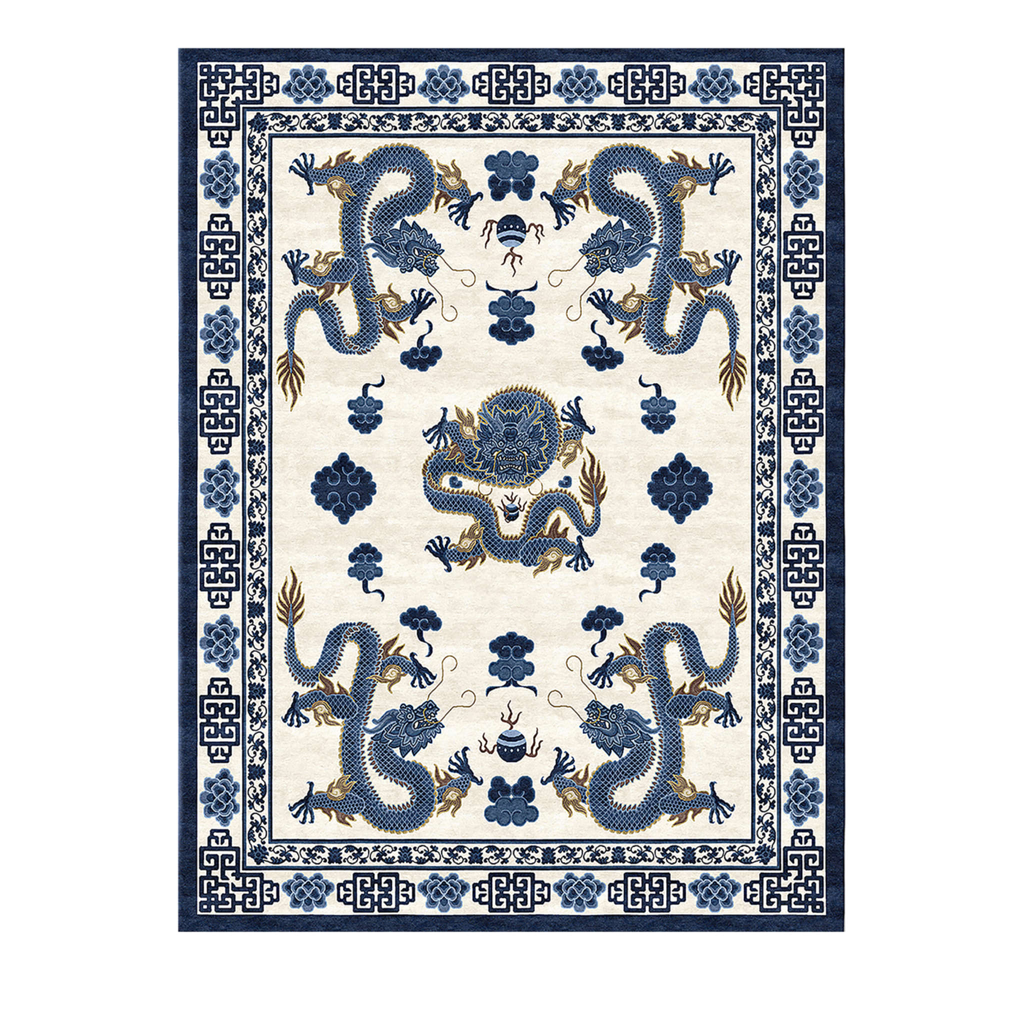 Chinoiserie Collection Temple Ceremony Chinese Blue Rug - Main view