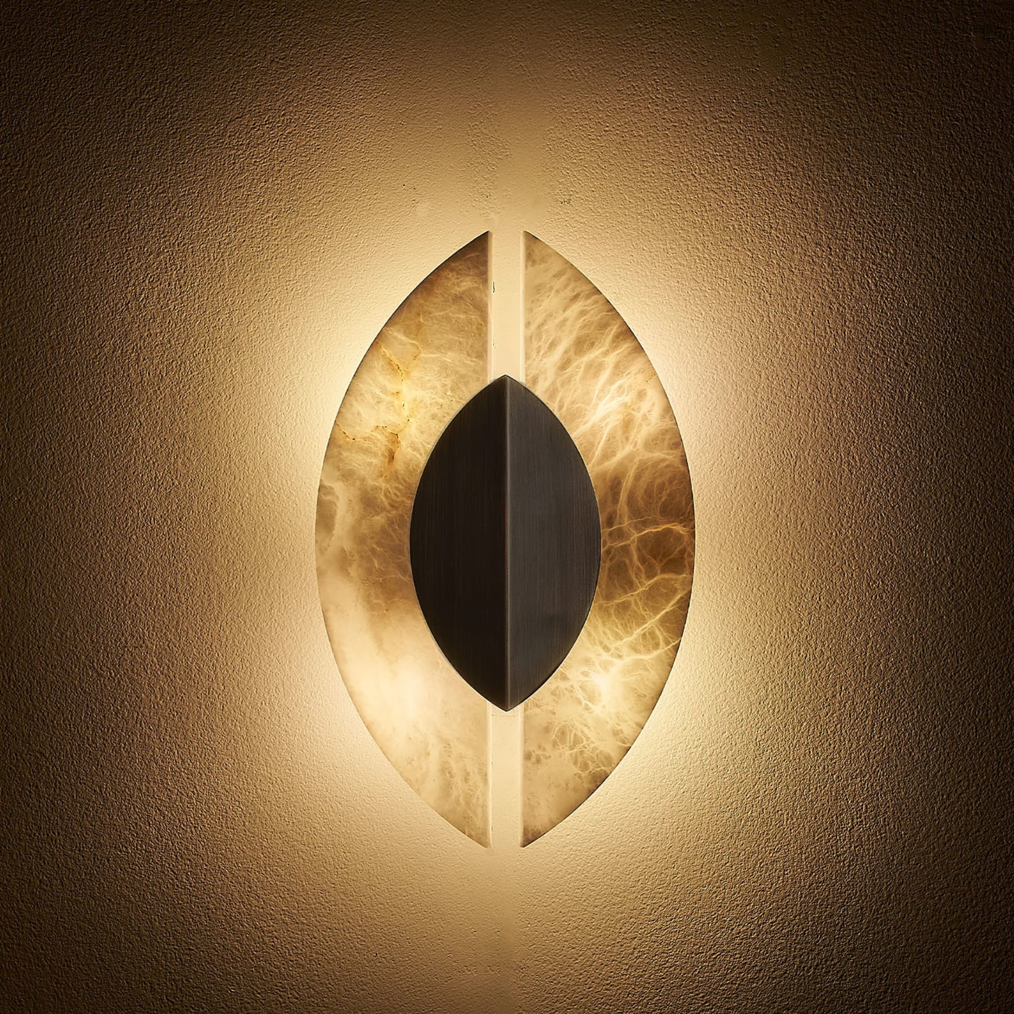"Shields" Wall Sconce in Brushed Bronze and Alabaster - Alternative view 1