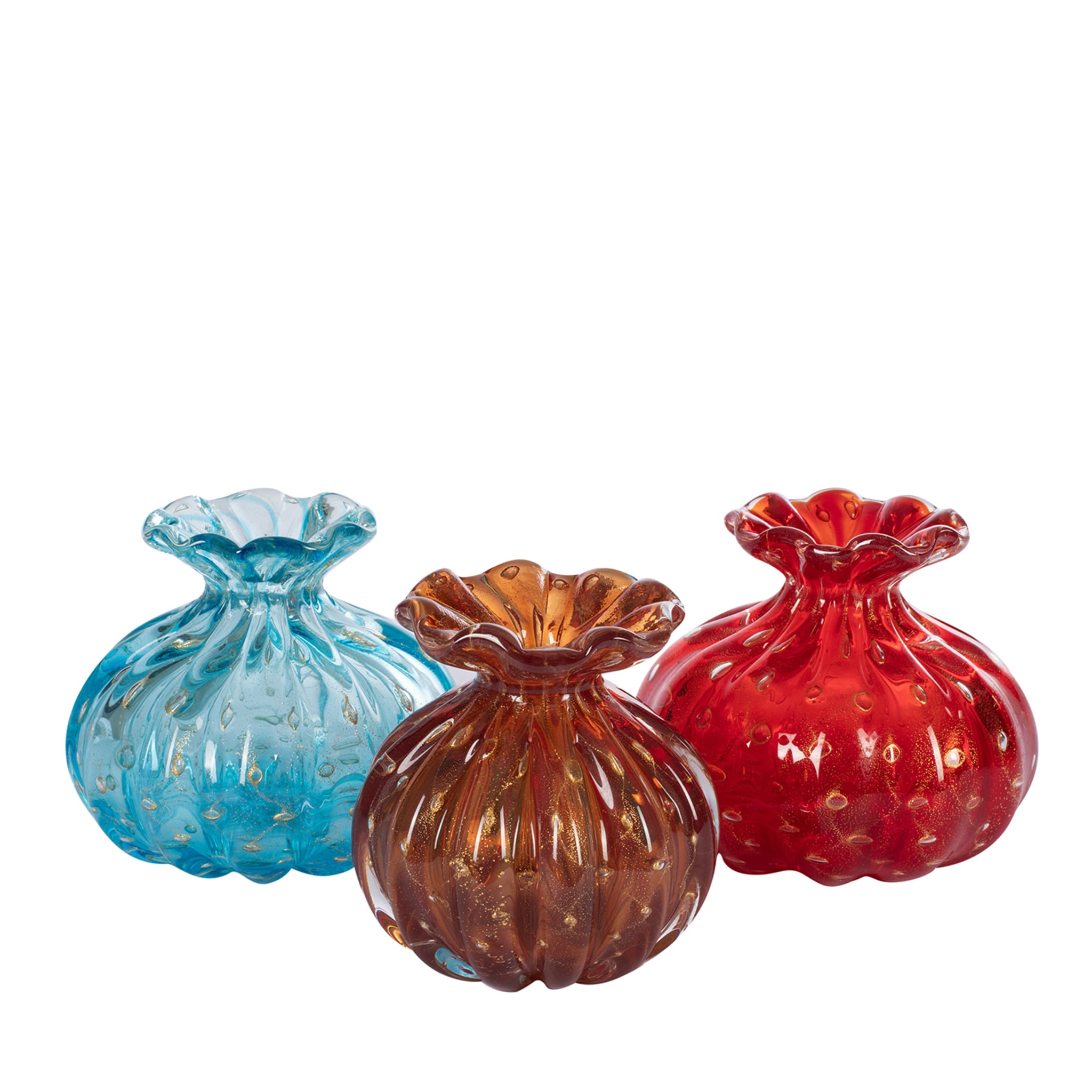 1950 Ensemble de 3 vases polychromes avec bulles d'or - Vue principale