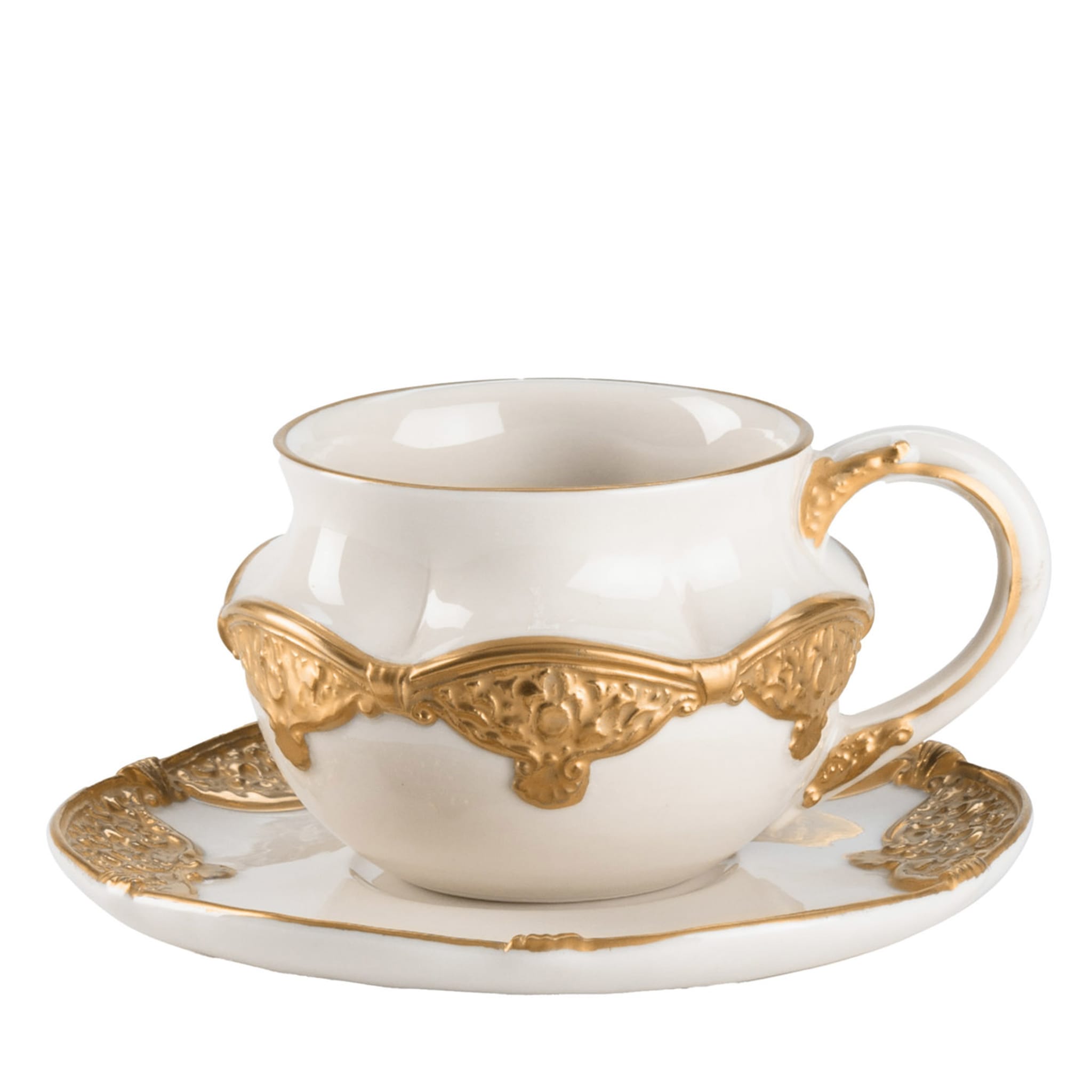 Caterina White & Gold Espresso Cup with Saucer - Main view
