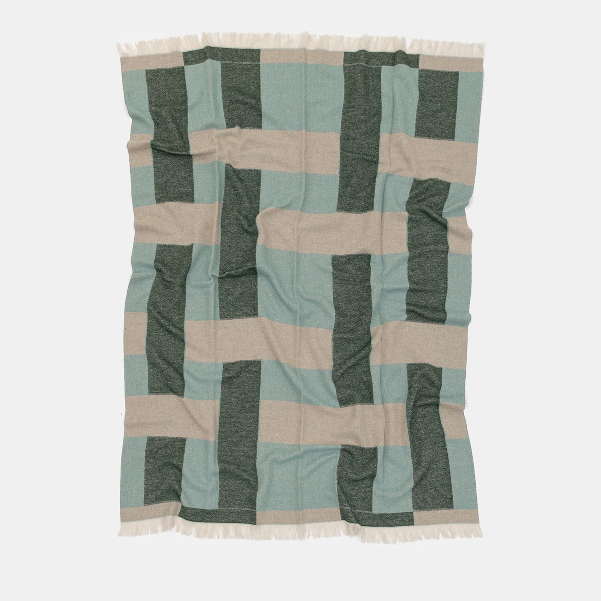 Fringed Intertwined-Patterned Green Blanket - Alternative view 1